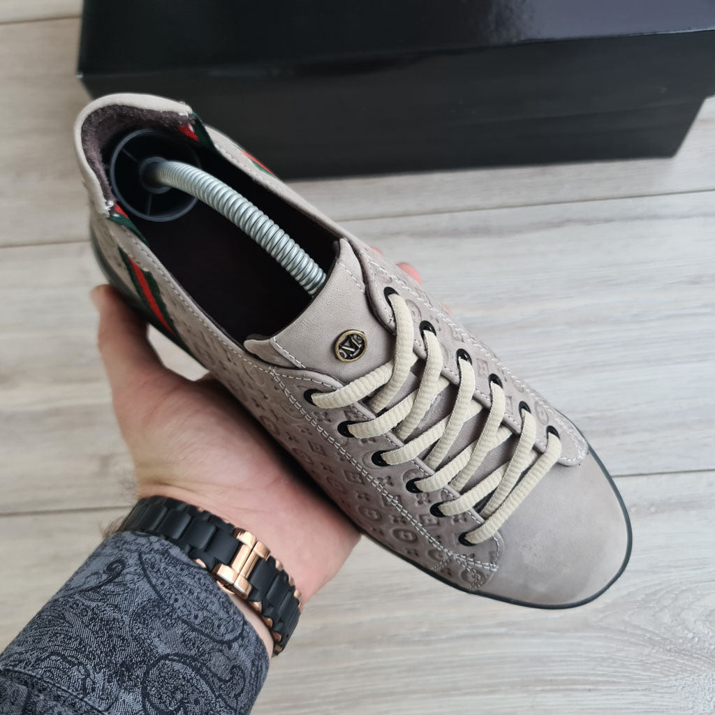 Damier Embossed Leather Men's Sneaker — side view | Scarpetto