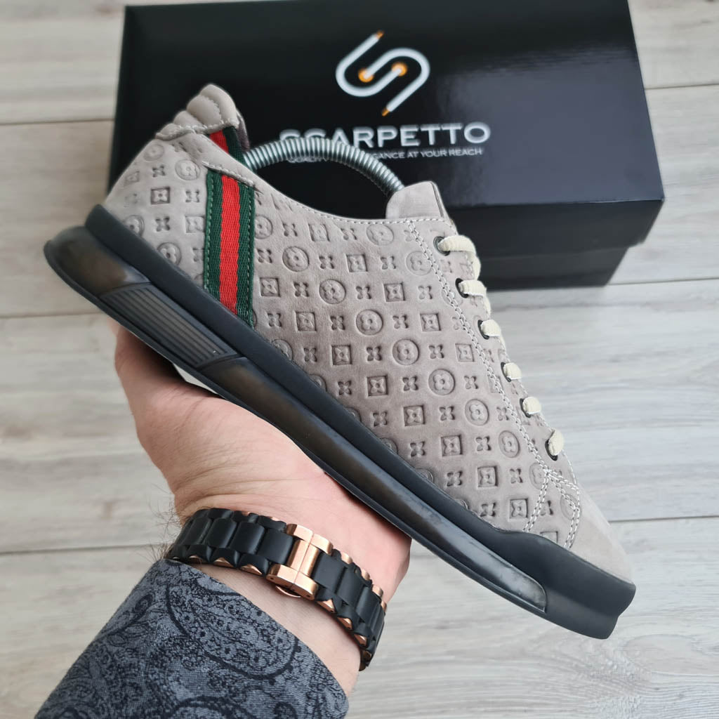 Damier Embossed Leather Men's Sneaker — front view | Scarpetto
