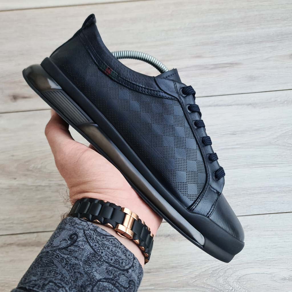 Damier Checkerboard Leather Men's Sneaker in — front view | Scarpetto