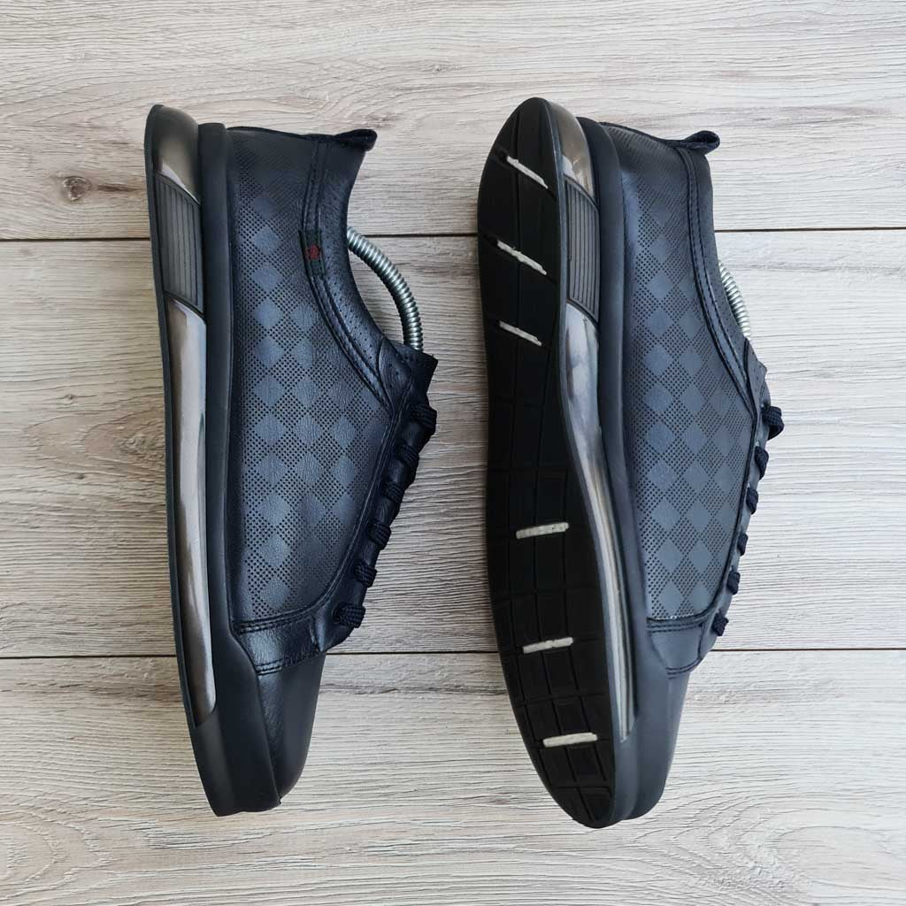 Damier Checkerboard Leather Men's Sneaker in — three-quarter view | Scarpetto