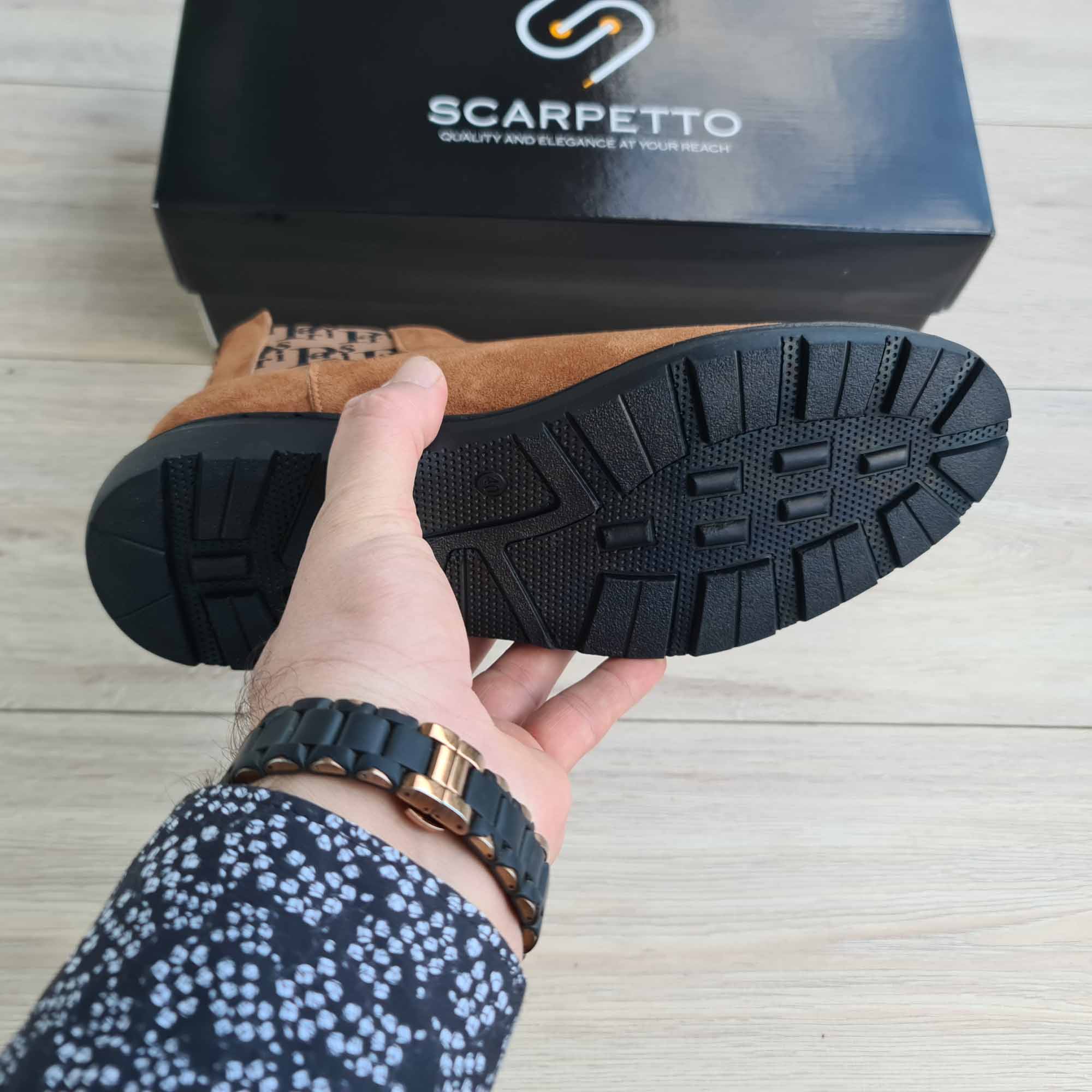 Paris Camel Suede Chelsea Boots for Men — top view | Scarpetto