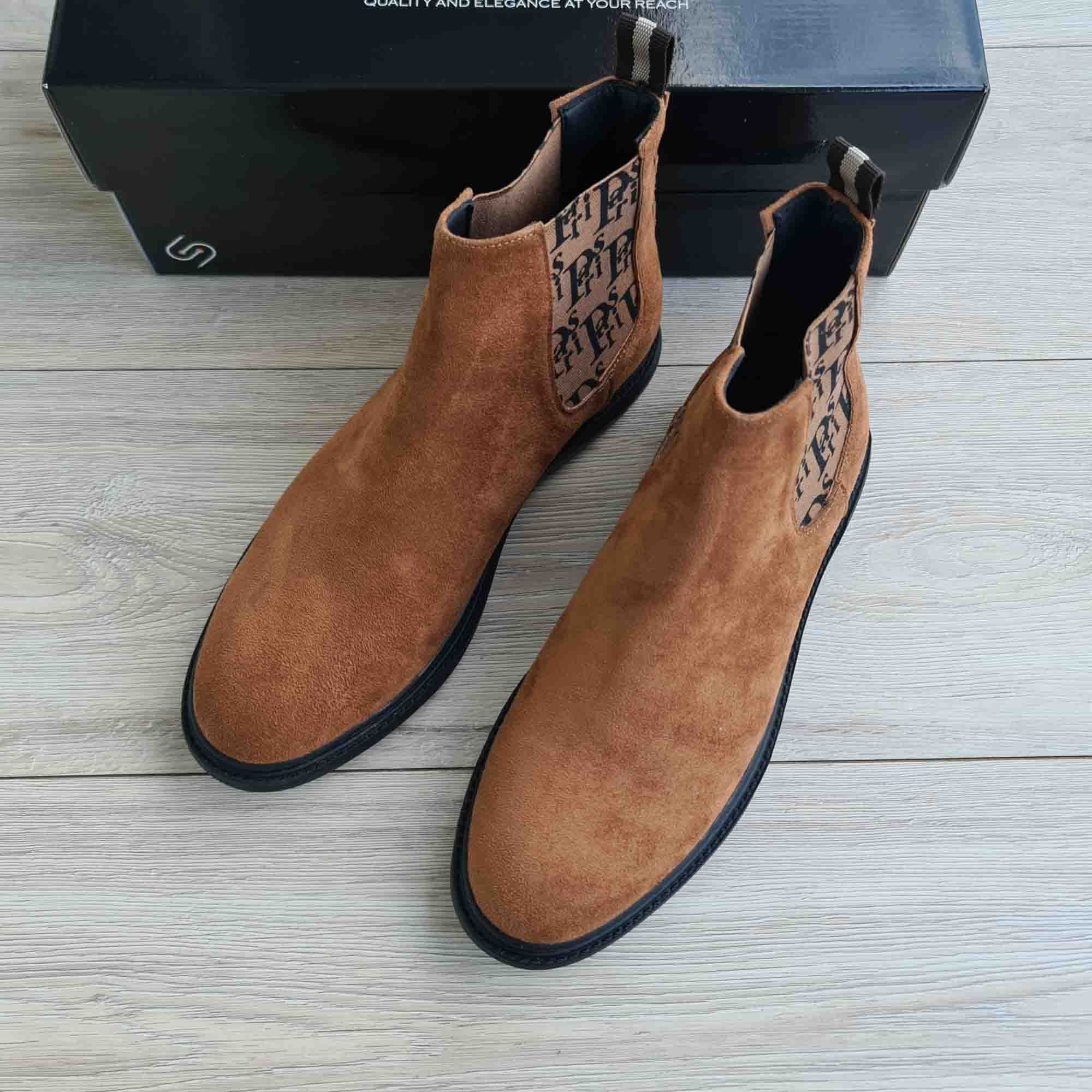 Paris Camel Suede Chelsea Boots for Men — side view | Scarpetto