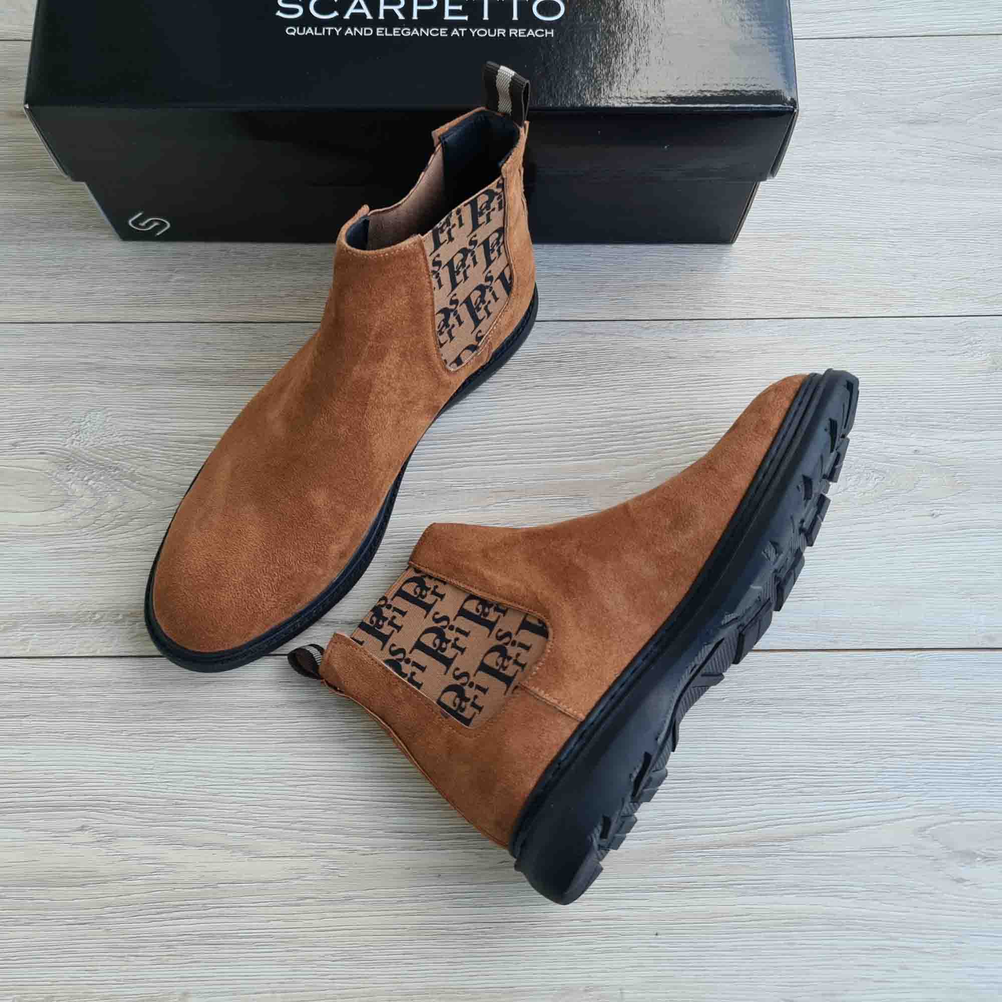 Paris Camel Suede Chelsea Boots for Men — sole detail | Scarpetto