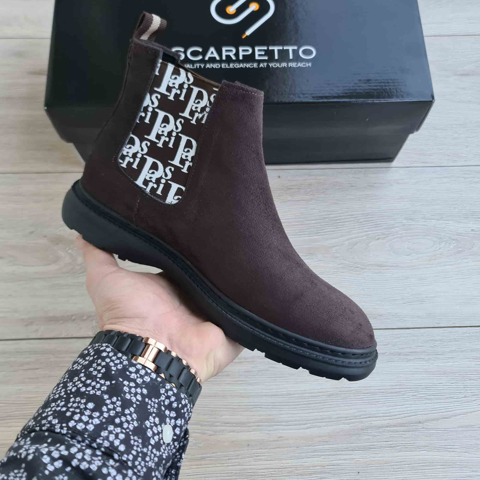 Paris Chocolate Suede Chelsea Boots for Men — sole detail | Scarpetto