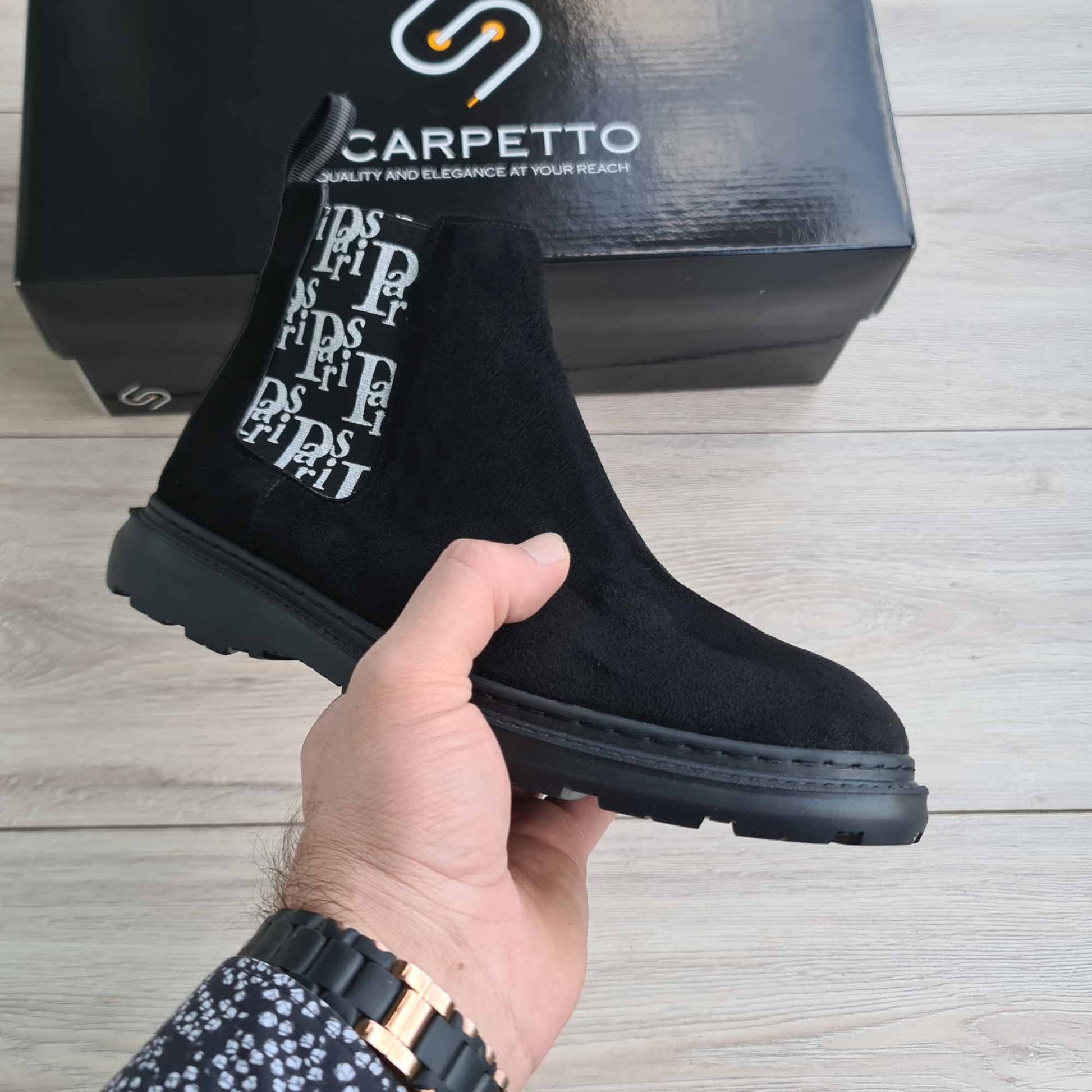 Paris Black Men's Genuine Suede Leather Boots