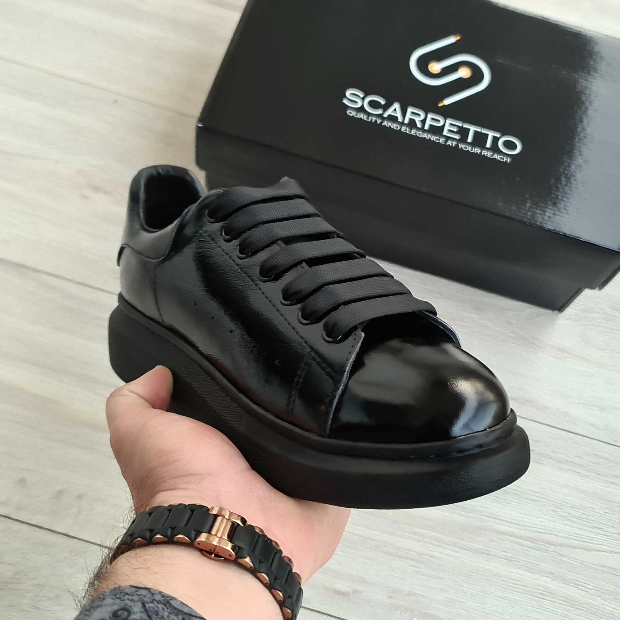 Lift Soft Patent Platform Men's Sneaker — side view | Scarpetto