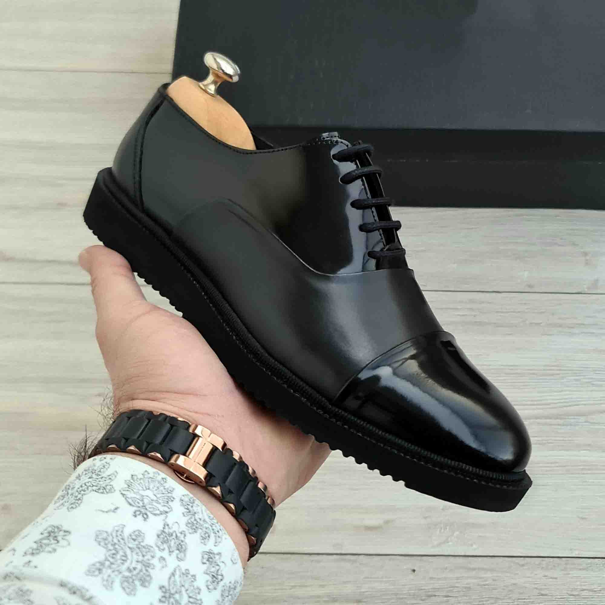 Tux Cap Toe Polished Leather Men's Derby — front view | Scarpetto