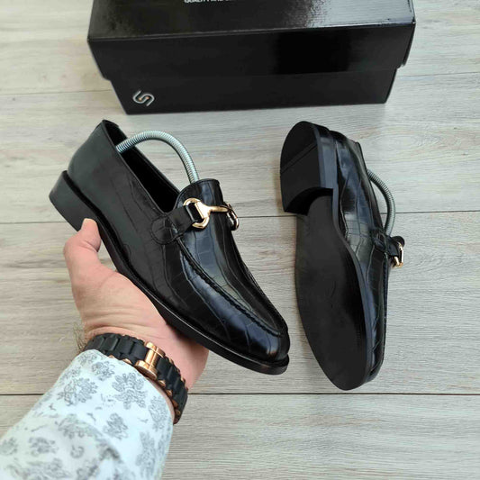 Leather Men's Loafer with Crocodile Pattern