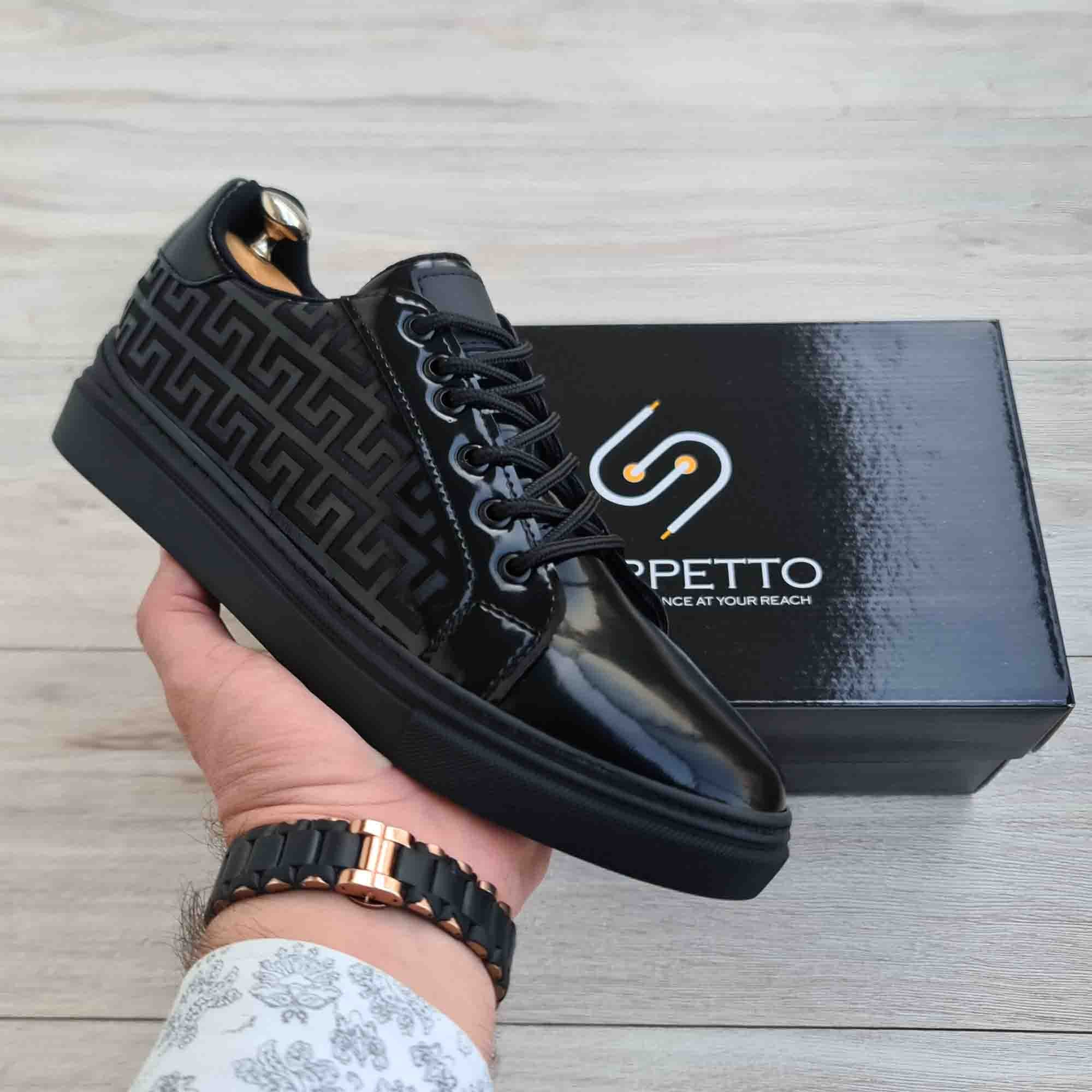 Greek Key Patent Leather Men's Sneaker — front view | Scarpetto