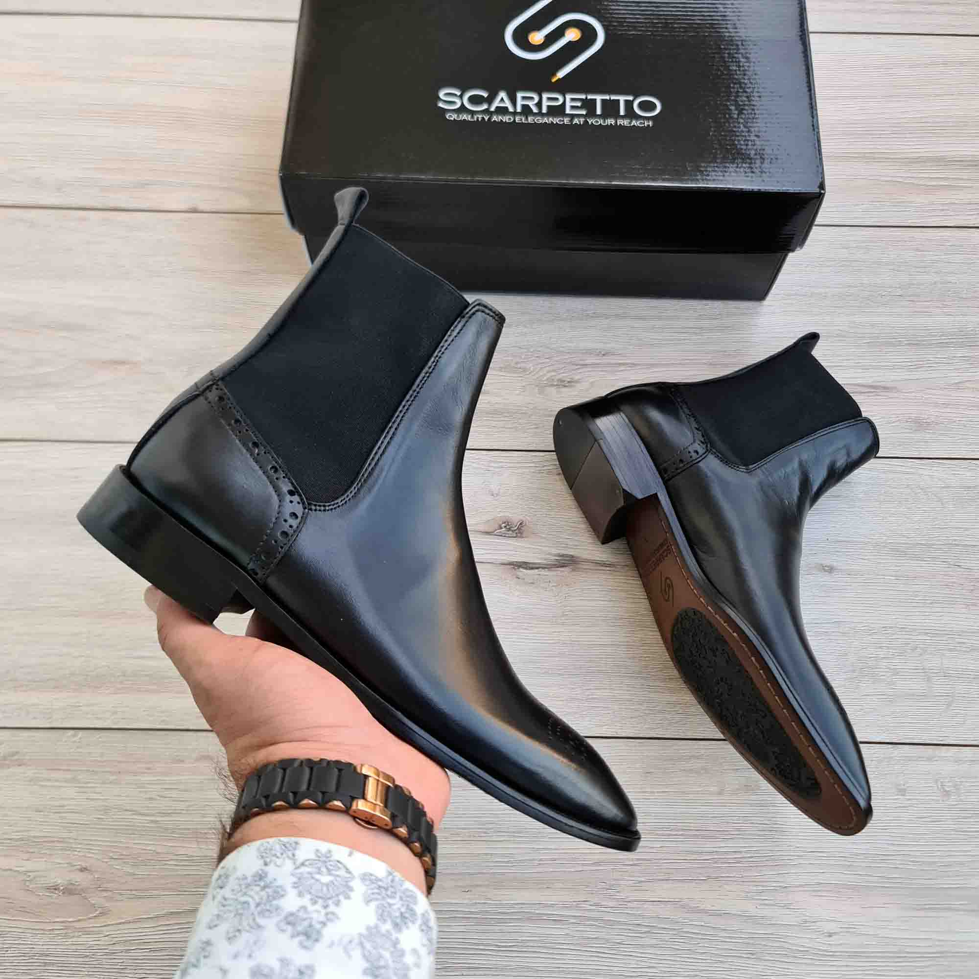 Regent Black Leather Brogue Chelsea Boots