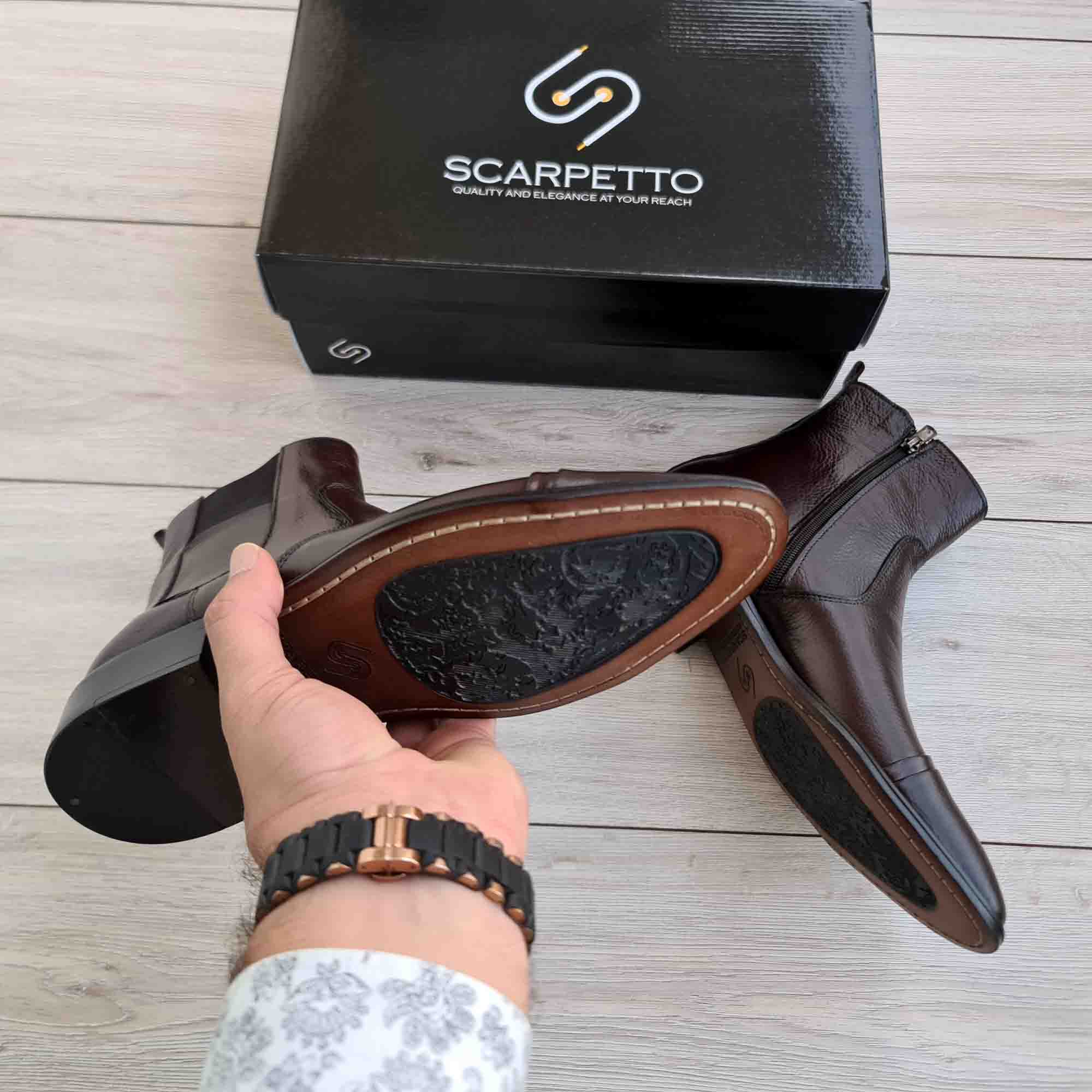 Brunello Pecan Brown Leather Men's Chelsea Boots — top view | Scarpetto