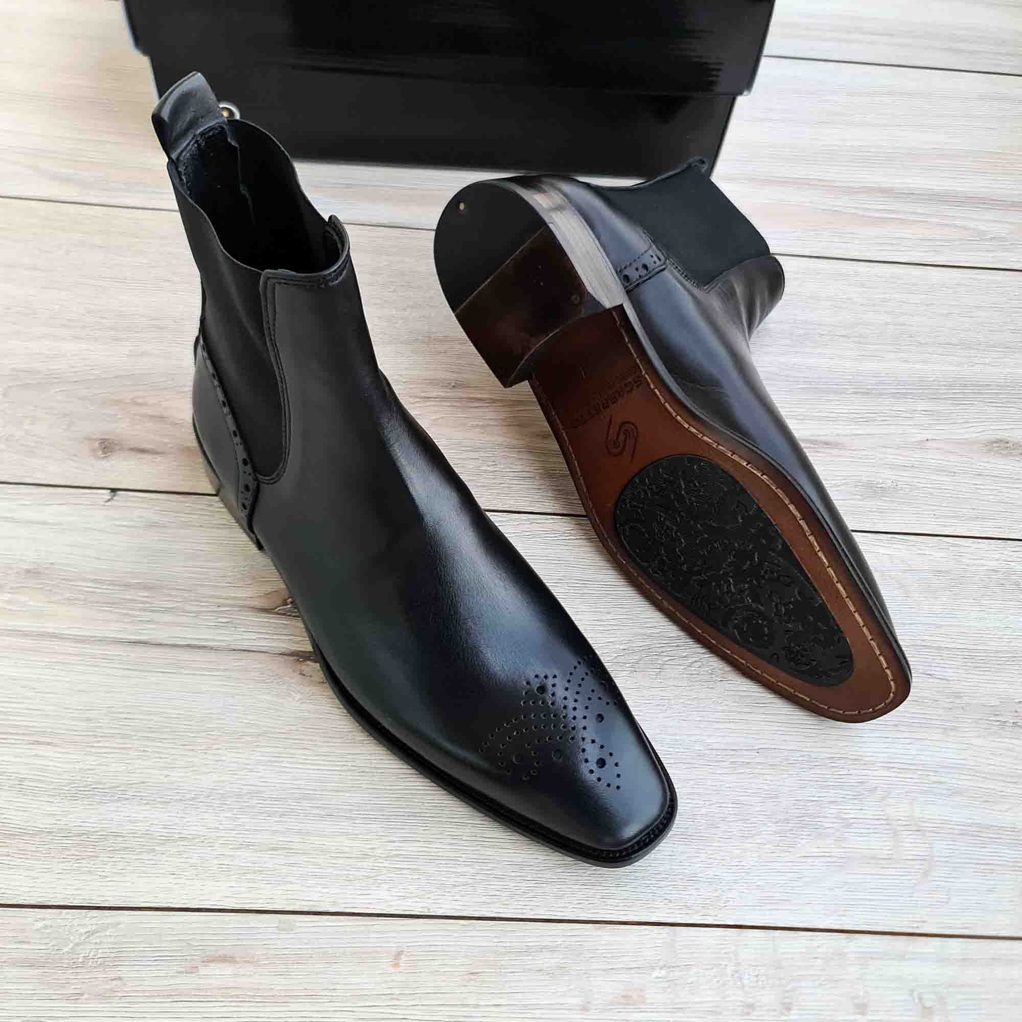 black dress chelsea boots Regent Black Leather Brogue Chelsea Boots