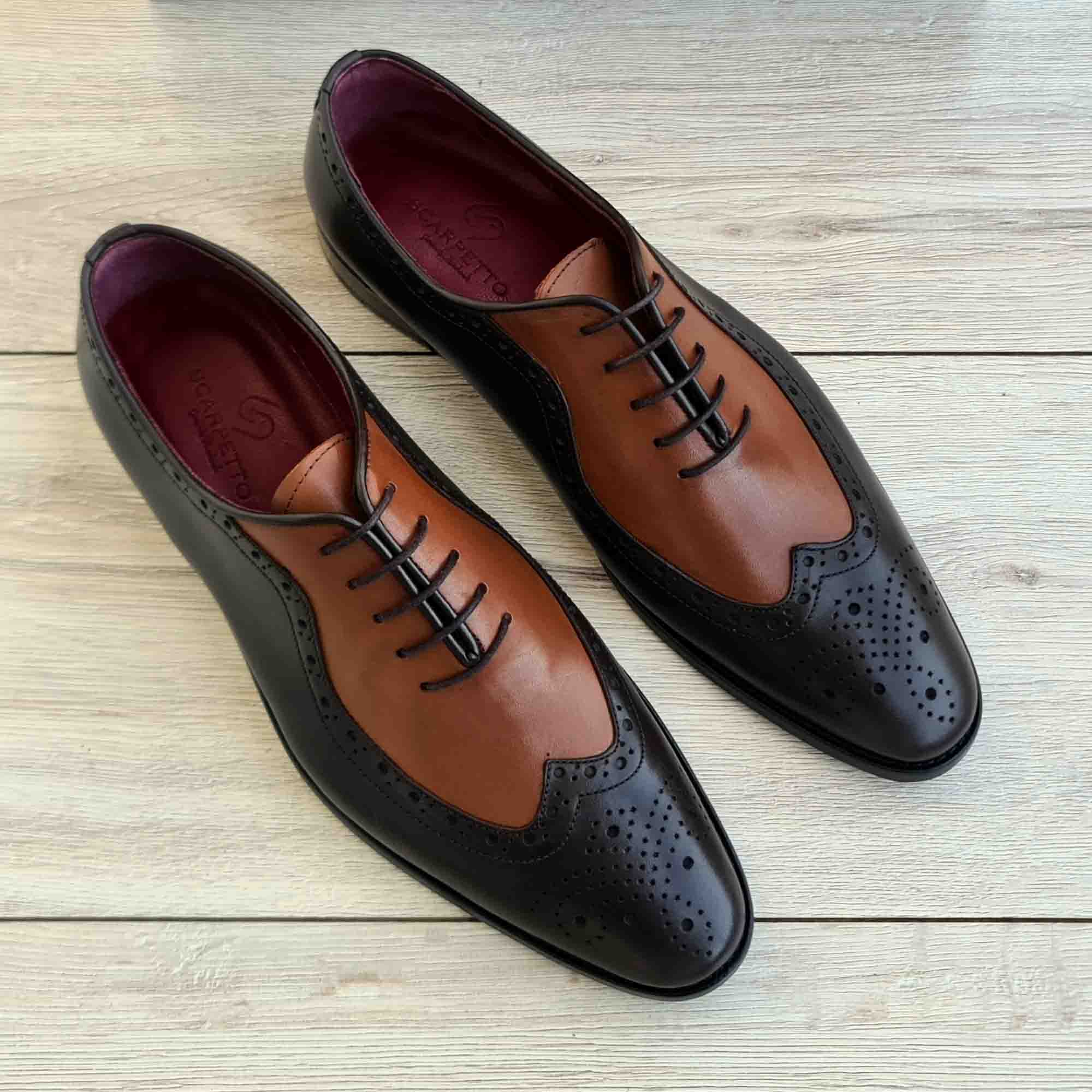 Toscano Duo Wingtip Men's Leather Oxford — three-quarter view | Scarpetto