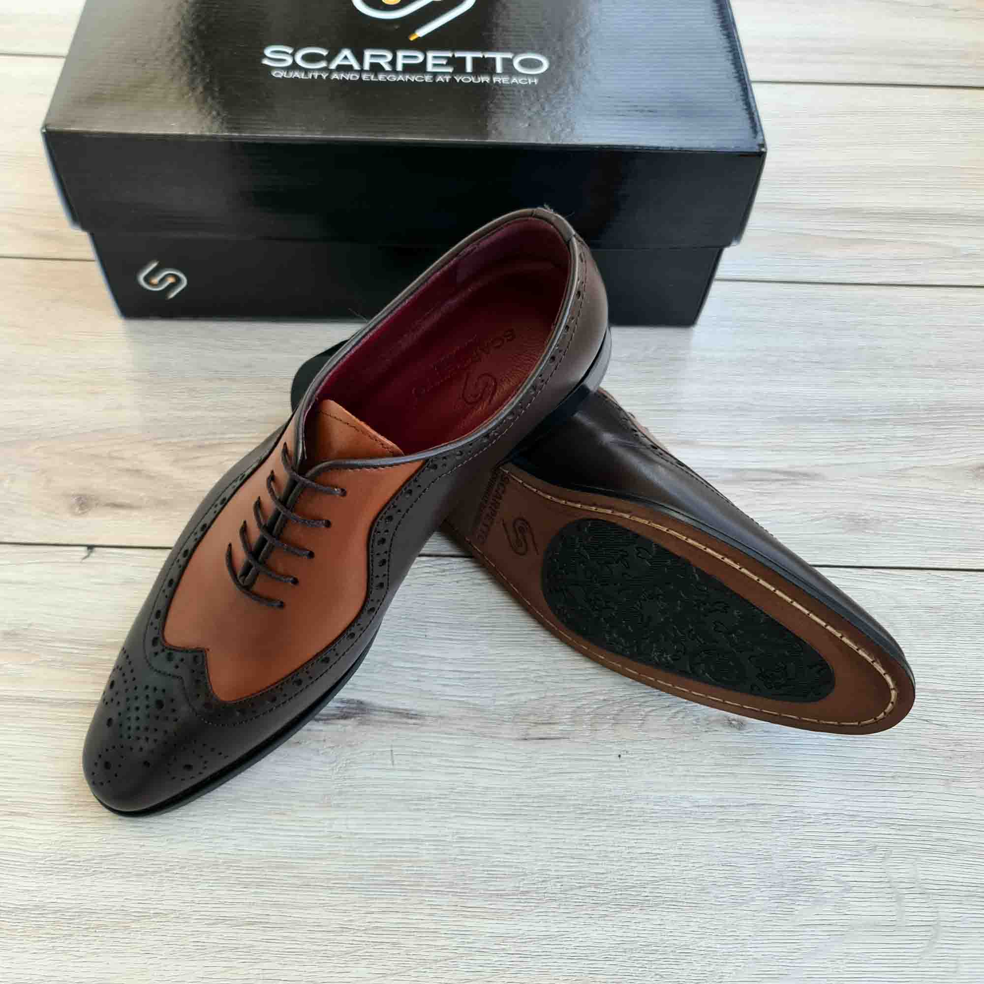 Toscano Duo Wingtip Men's Leather Oxford — heel detail | Scarpetto