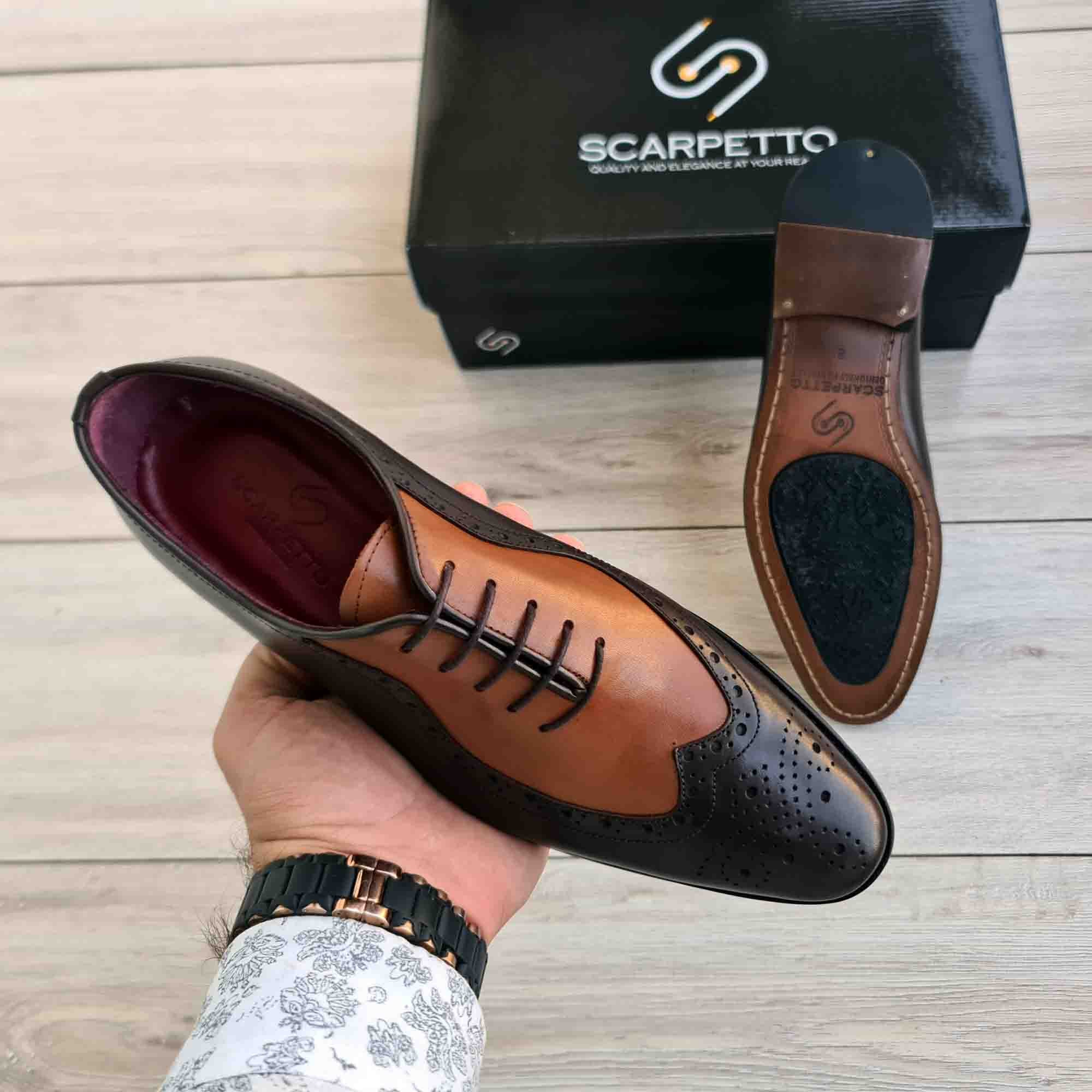 Toscano Duo Wingtip Men's Leather Oxford — interior detail | Scarpetto