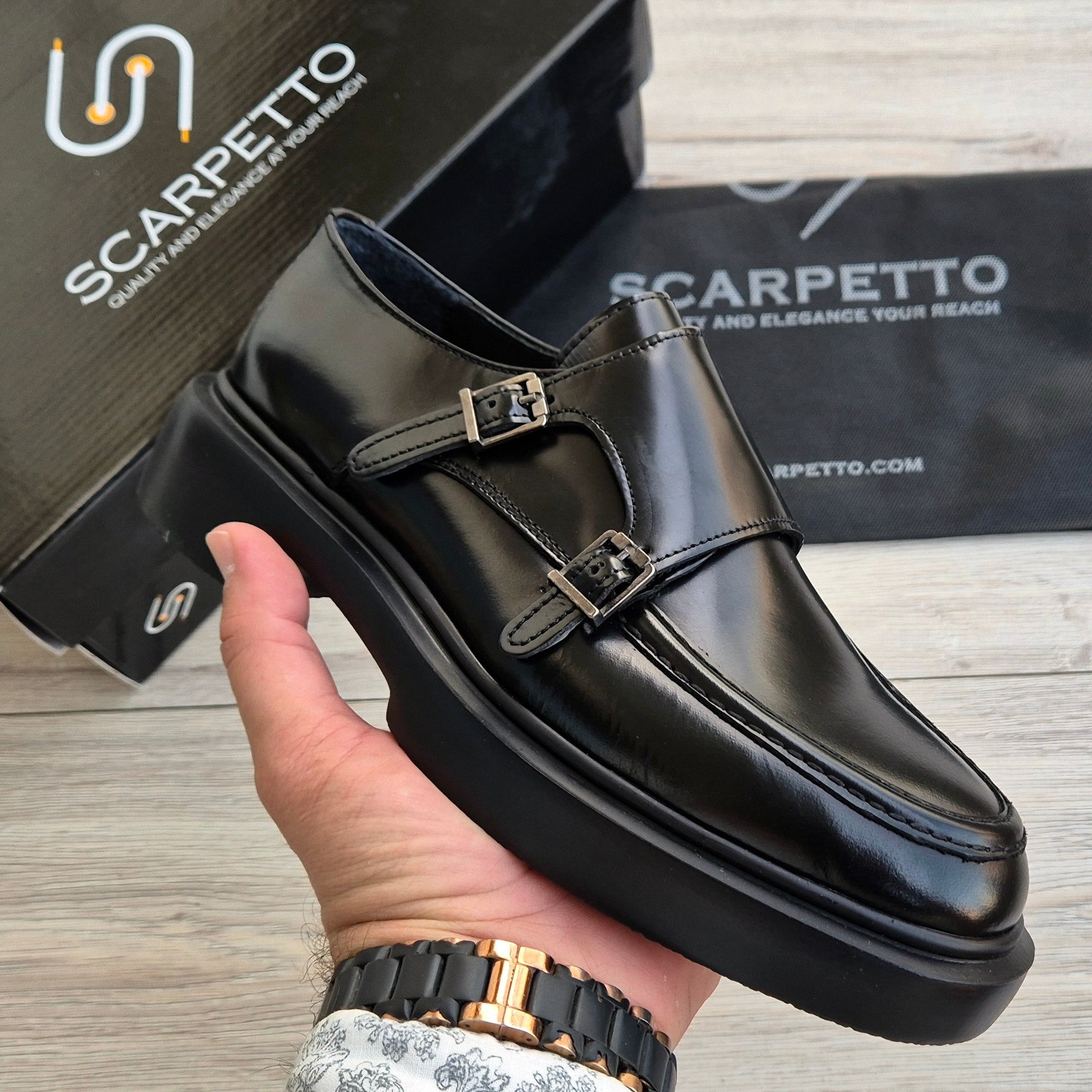 Montero High Platform Leather Men's Monk Strap — front view | Scarpetto