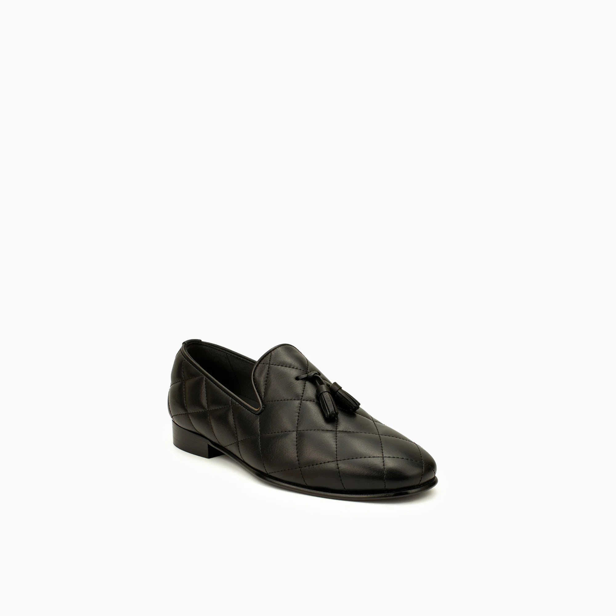 Premium Quilted Leather Tassel Loafers in Black