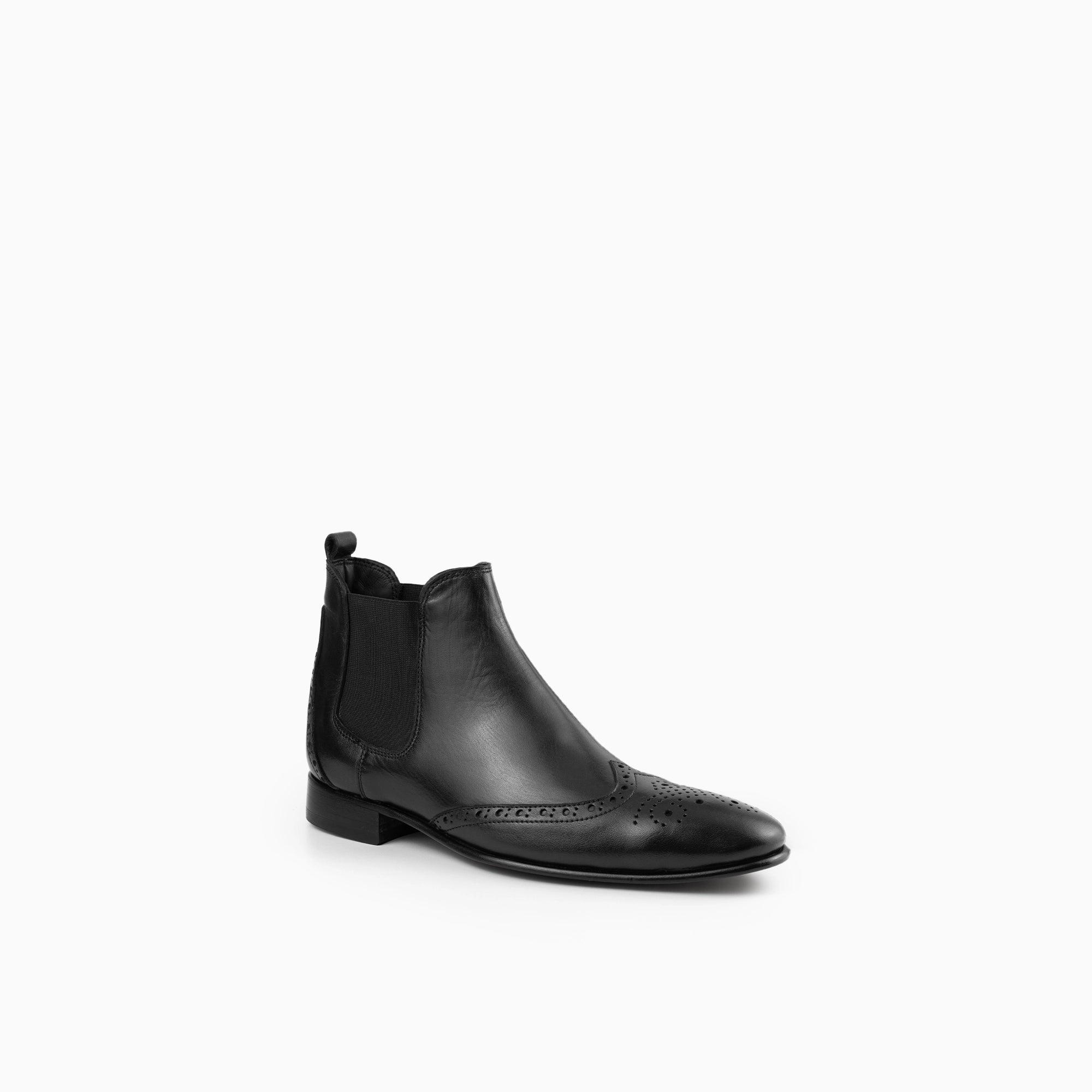 Milano Black Wingtip Chelsea Boots for Men — side view | Scarpetto