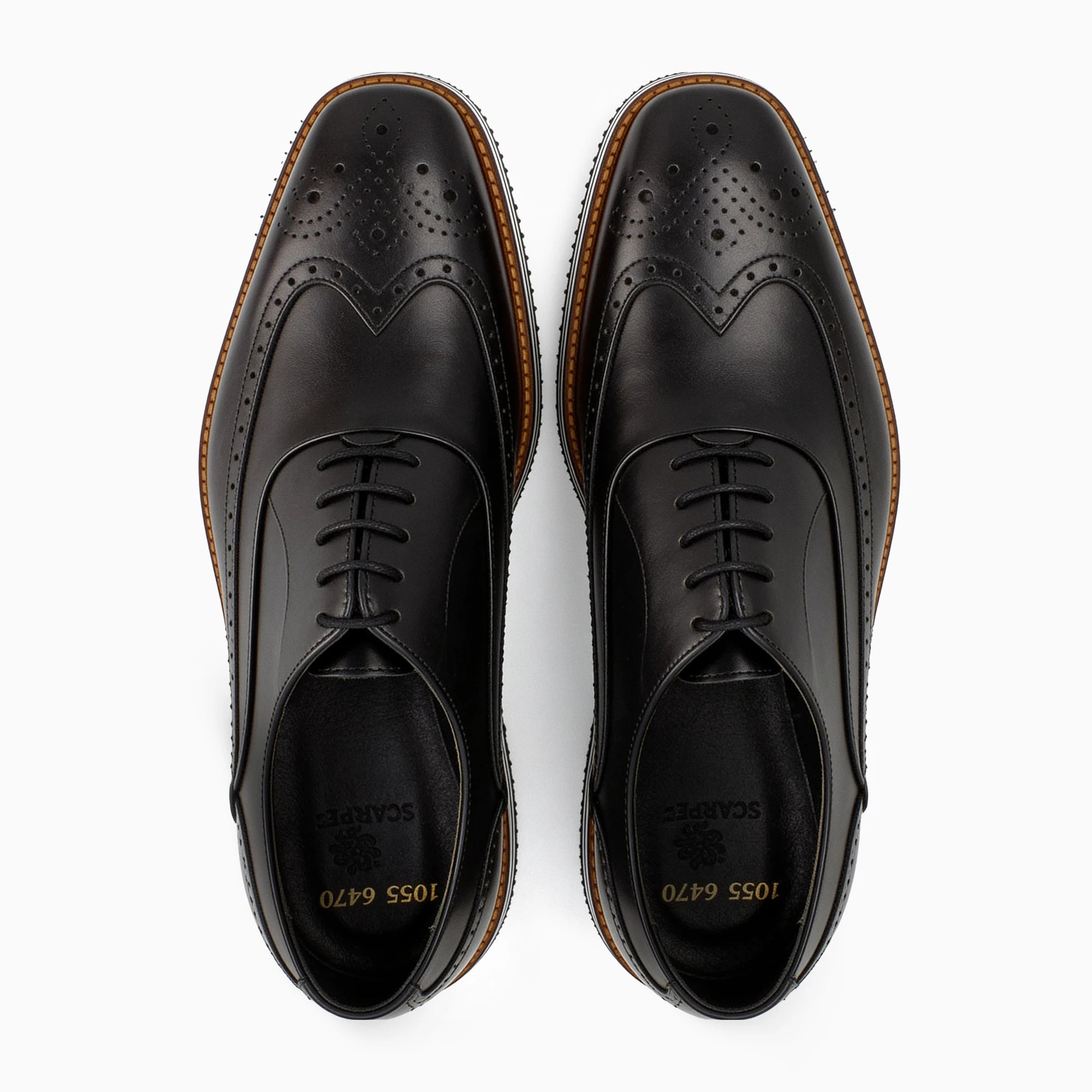 Angelo Classic Black Wingtip Oxford for Men — top view | Scarpetto