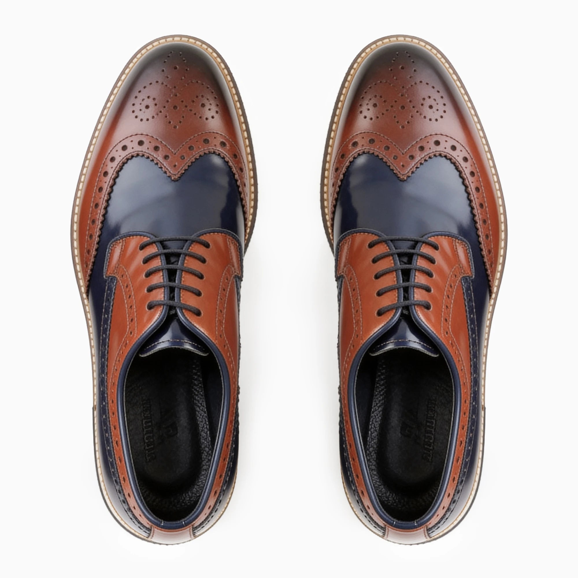 Vestito Brown-Navy Men's Wingtip Leather Derby Dress Shoes