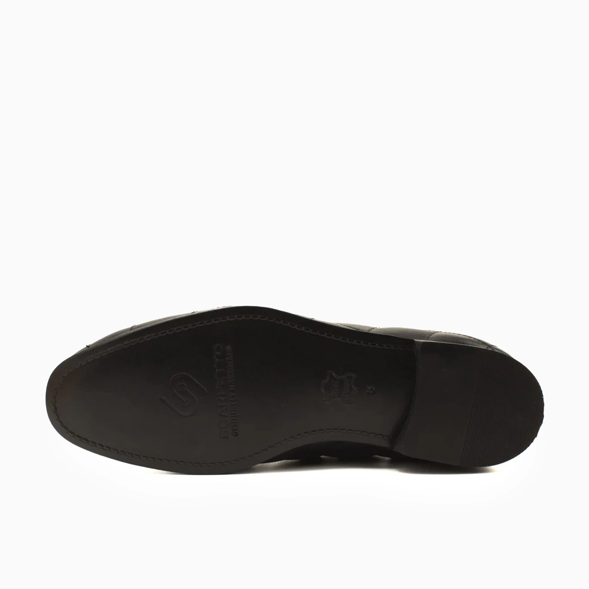 Quilted Tassel Black Leather Loafer — sole detail | Scarpetto