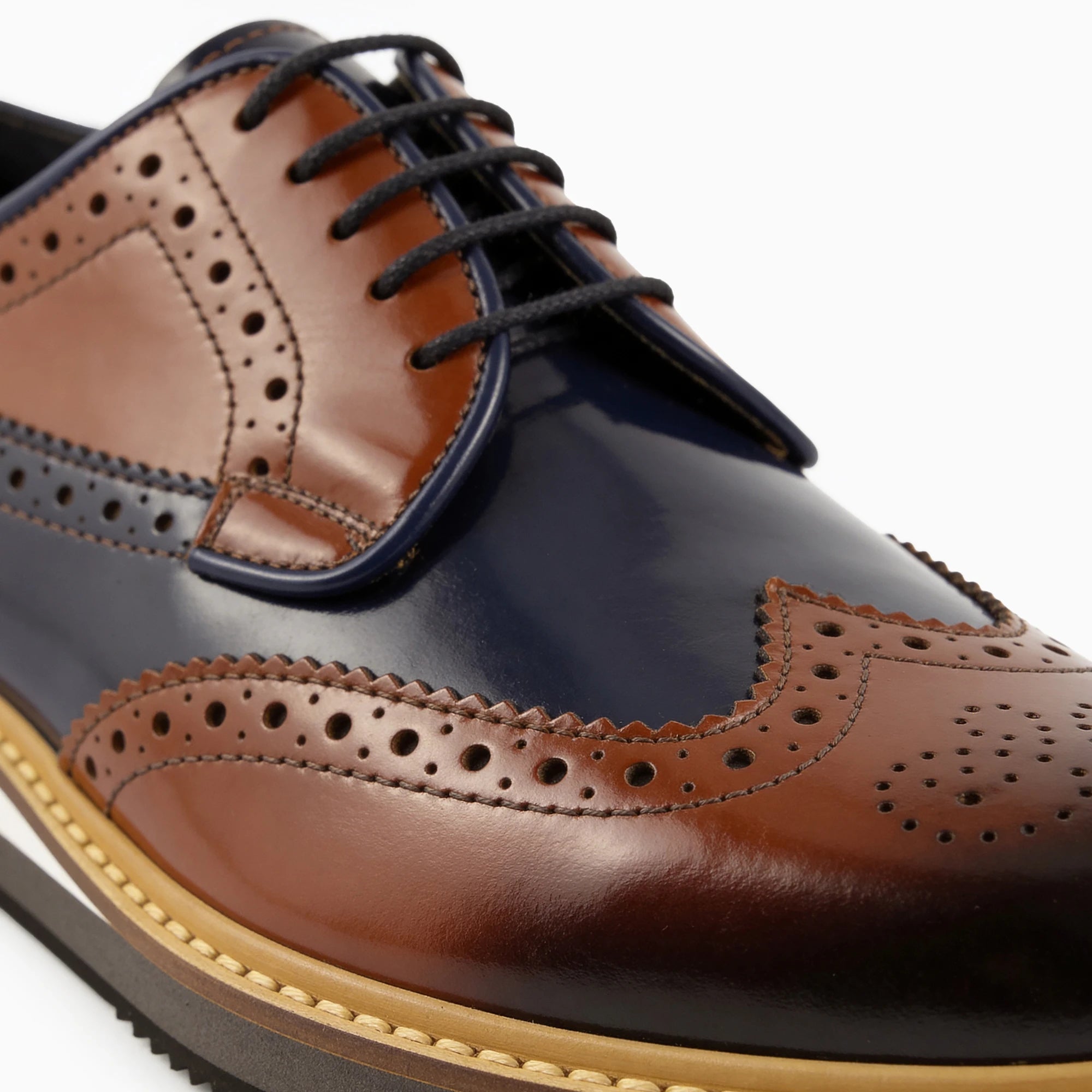 Vestito Brown-Navy Men's Wingtip Leather Derby Dress Shoes