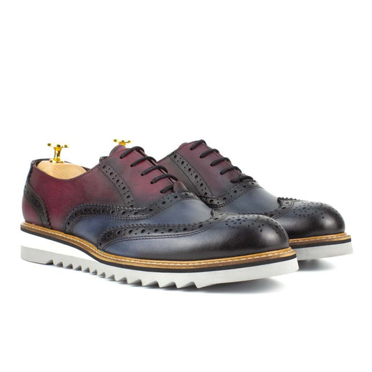 Vestito Burgundy-Navy Men's Wingtip Leather Oxford Dress Shoes