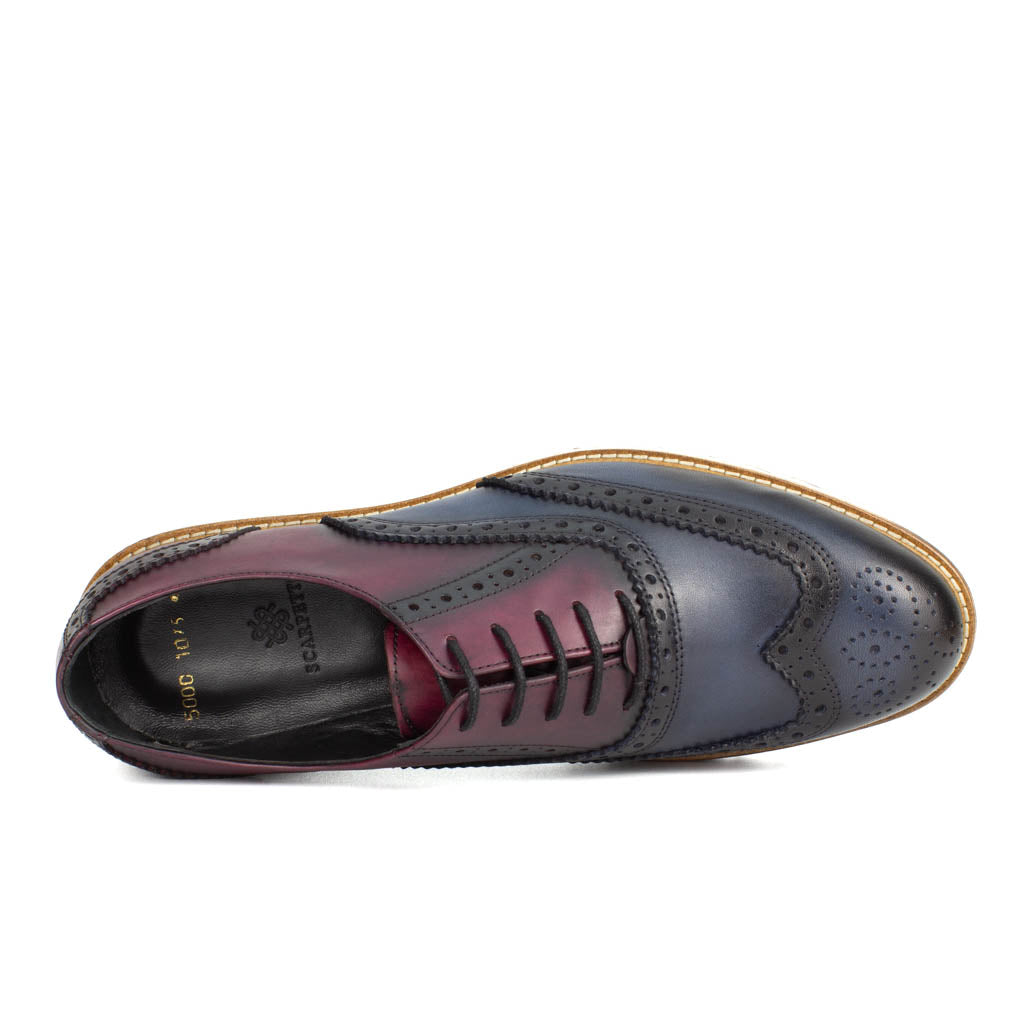 Vestito Burgundy-Navy Men's Wingtip Leather Oxford Dress Shoes