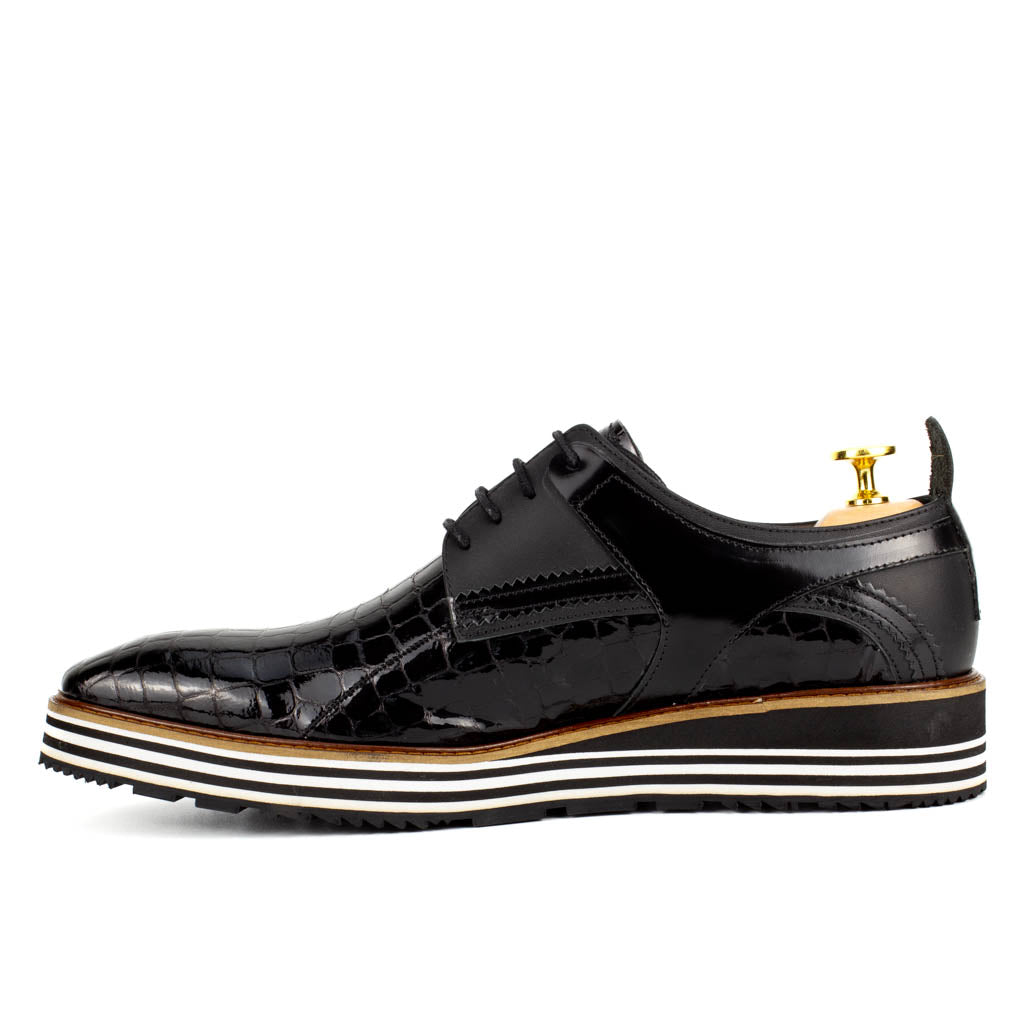 Angelo Black Men's Genuine Patent Croco Leather Bordeaux Dress Shoes