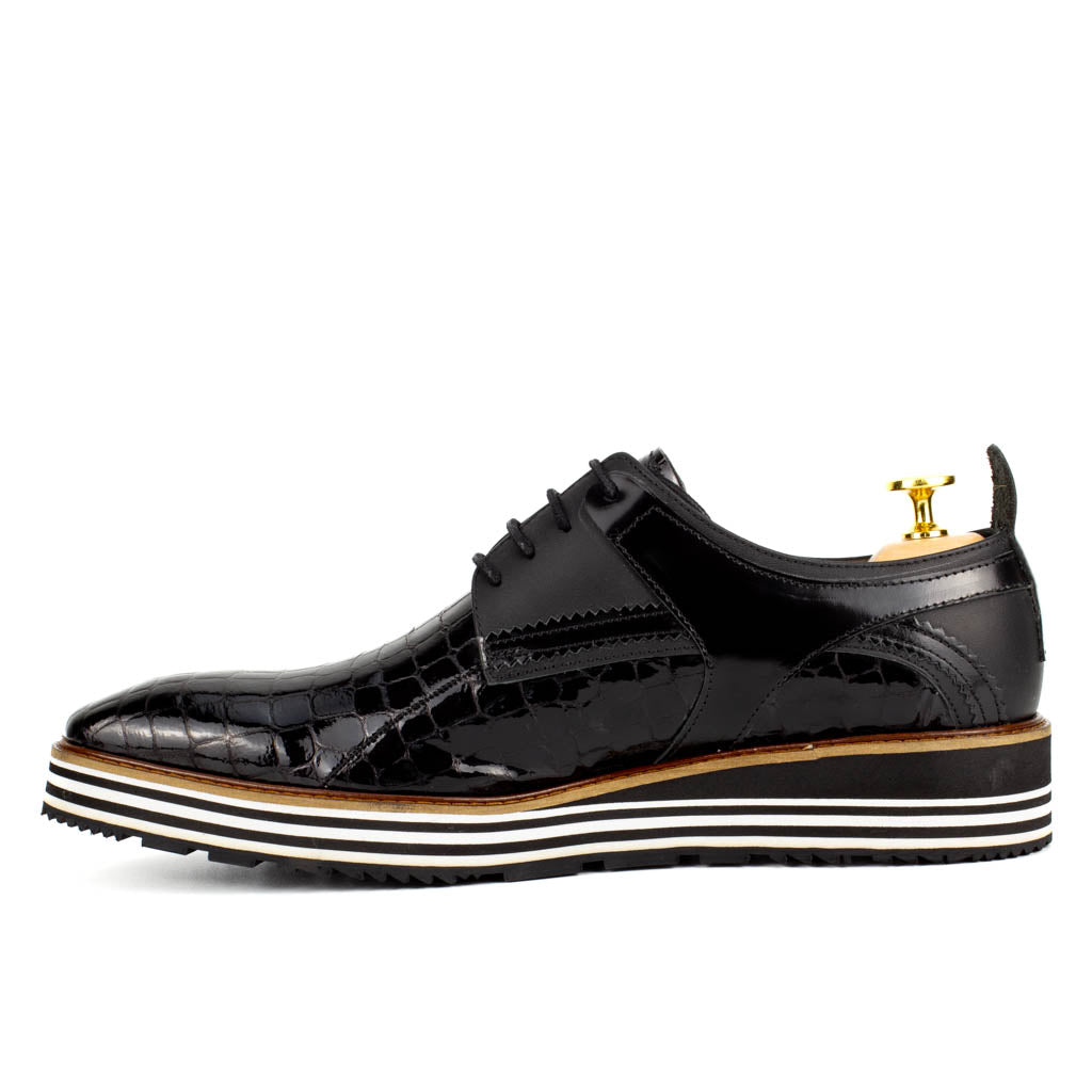 Angelo Patent Croco Black Men's Oxford — sole detail | Scarpetto