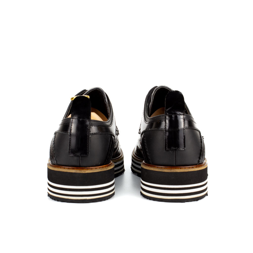 Angelo Patent Croco Black Men's Oxford — three-quarter view | Scarpetto