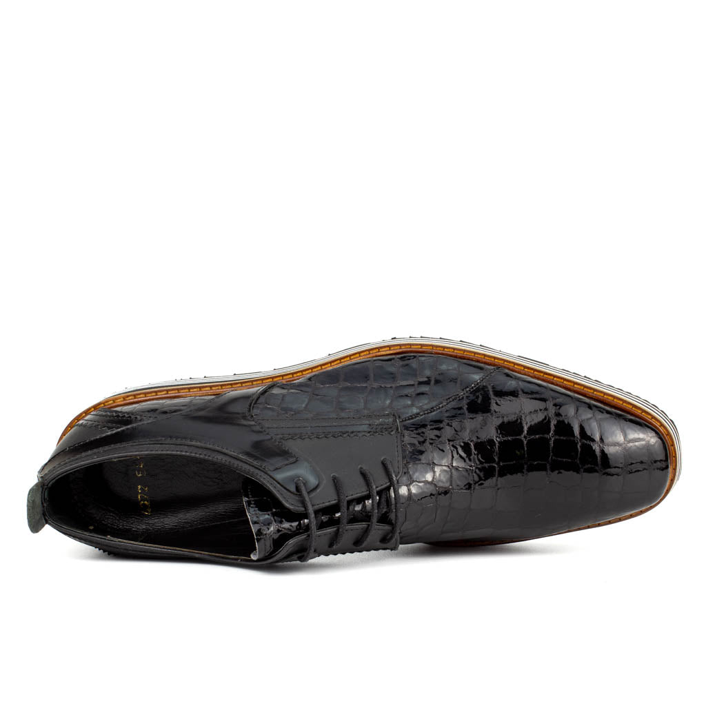 Angelo Black Men's Genuine Patent Croco Leather Bordeaux Dress Shoes