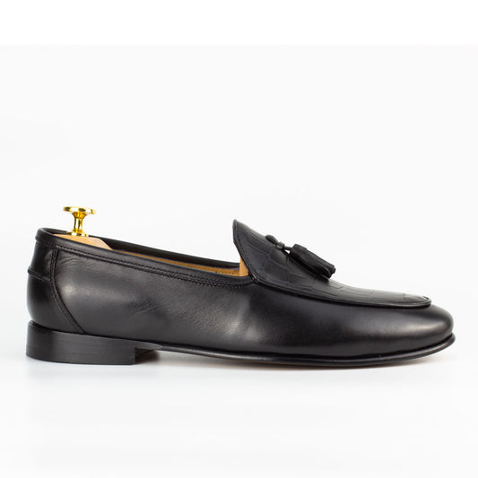 Frangiato Croco Black Men's Genuine Leather Loafers - Leather Sole