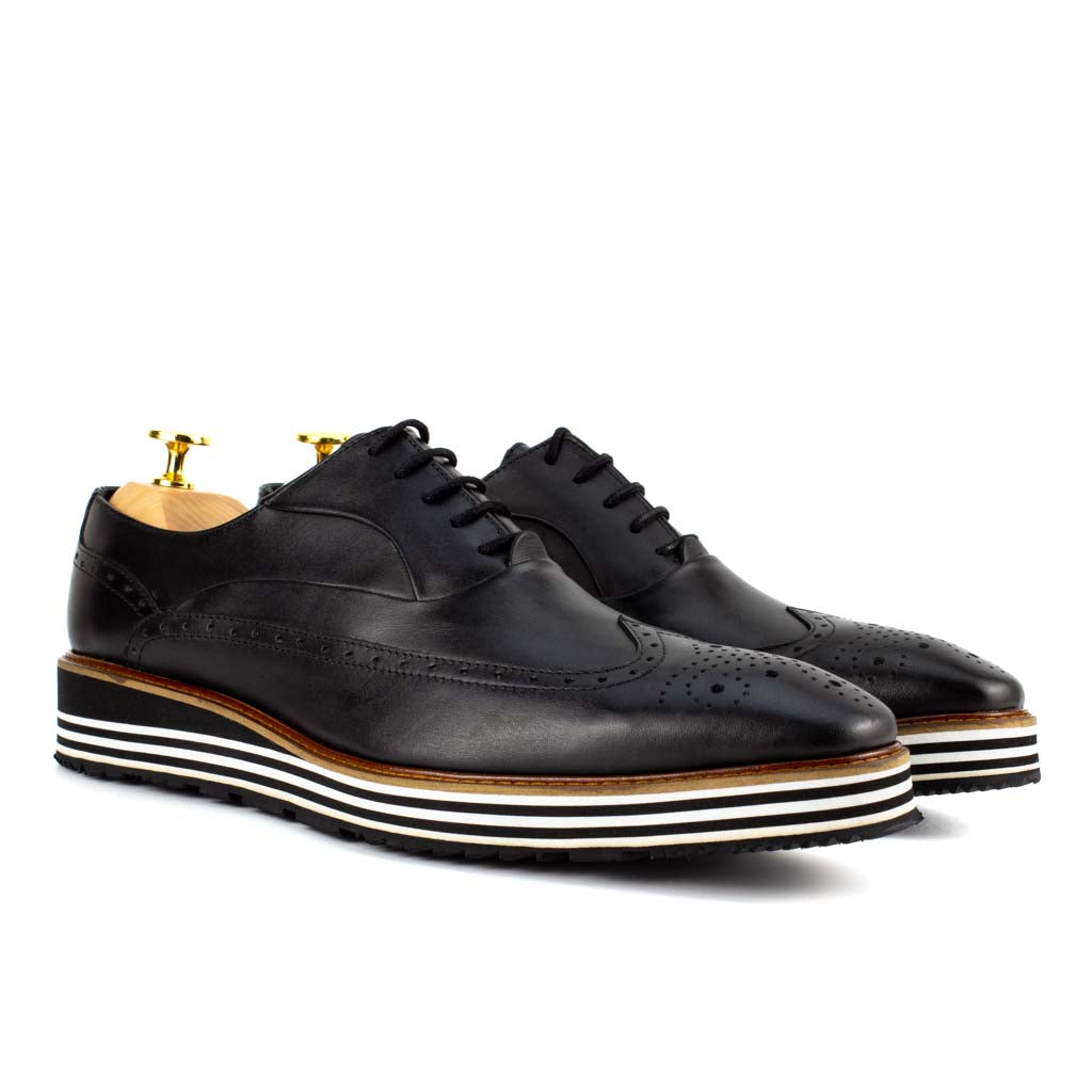 Angelo Black Men's Wingtip Shoes | Wingtip Genuine Leather