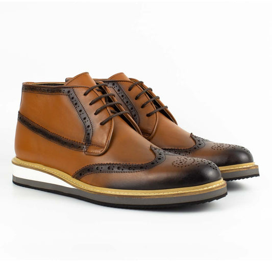 Carlo Tan Men's Genuine Leather Wingtip Lace-Up Chukka Boots