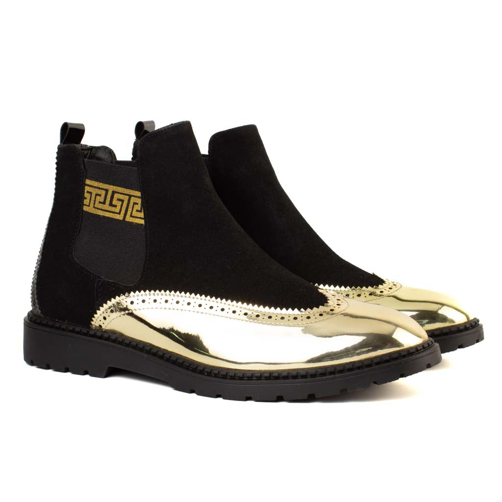 Plutus Gold Black Men's Genuine Chelsea Leather Boots