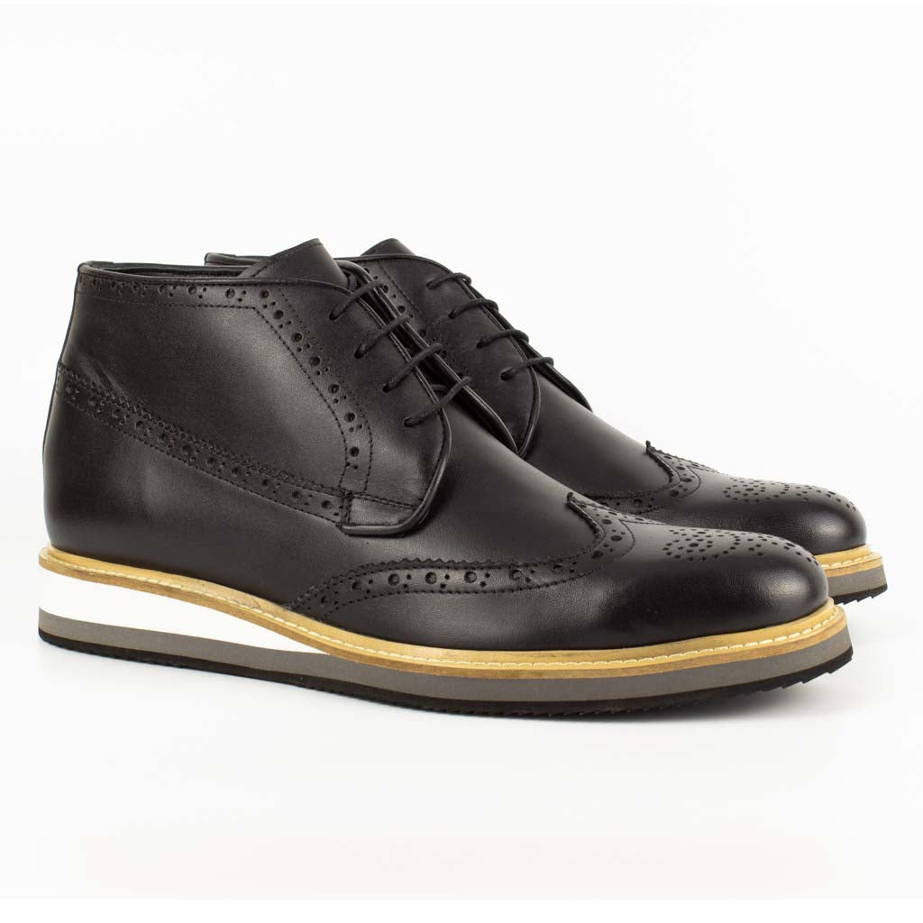 Carlo Black Men's Genuine Leather Wingtip Lace-Up Chukka Boots