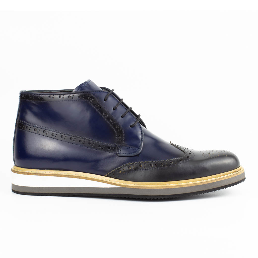 Carlo Navy Blue Men's Genuine Leather Wingtip Lace-Up Chukka Boots