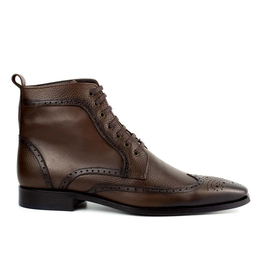 Fabio Brown Men's Genuine Leather Wingtip Lace-Up Boots