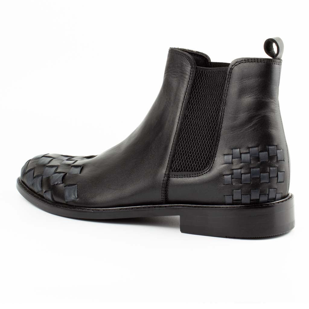 Intreccio Woven Leather Men's Chelsea Boots in — side view | Scarpetto