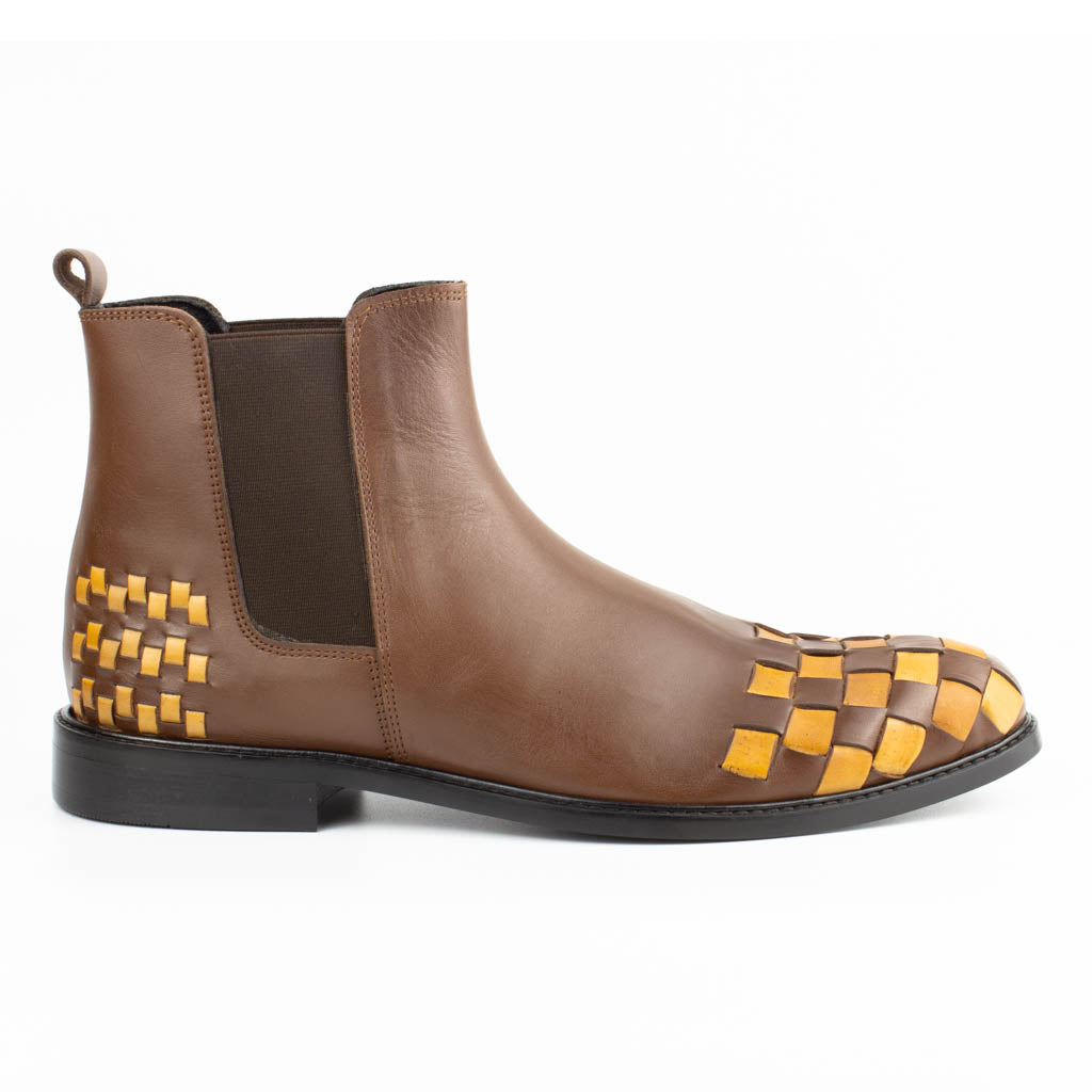 Intreccio Woven Leather Men's Chelsea Boots in — front view | Scarpetto