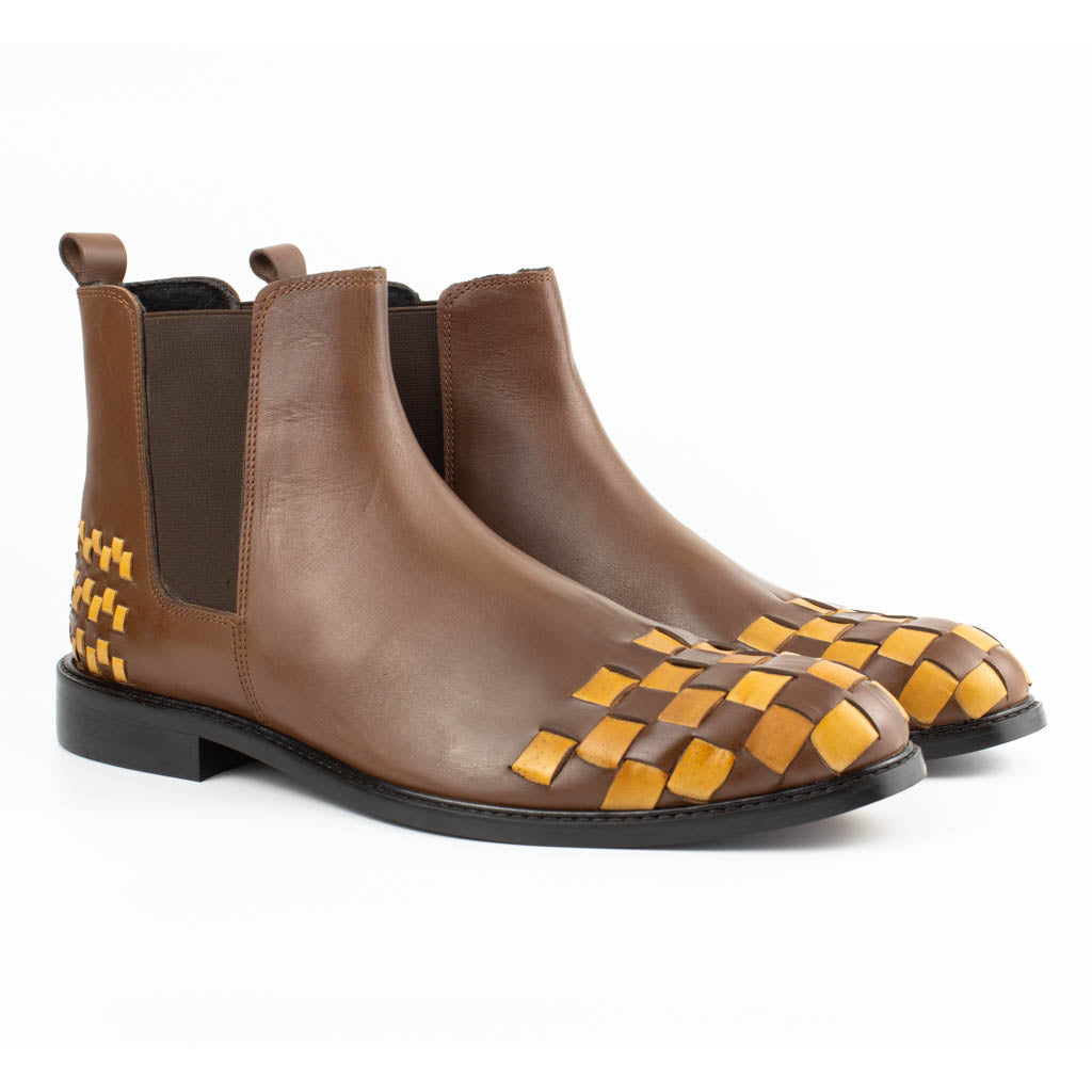 Intreccio Woven Leather Men's Chelsea Boots in — sole detail | Scarpetto