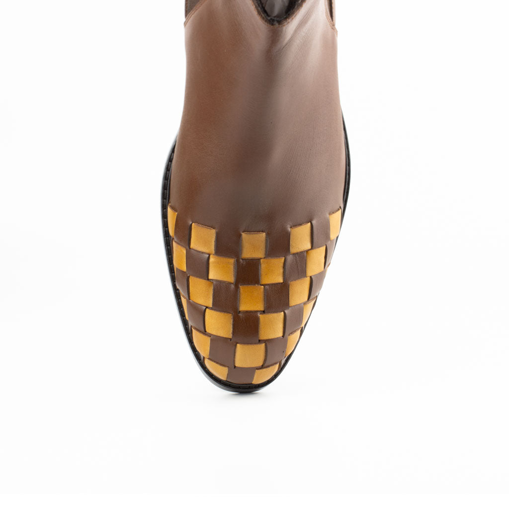 Intreccio Woven Leather Men's Chelsea Boots in — side view | Scarpetto