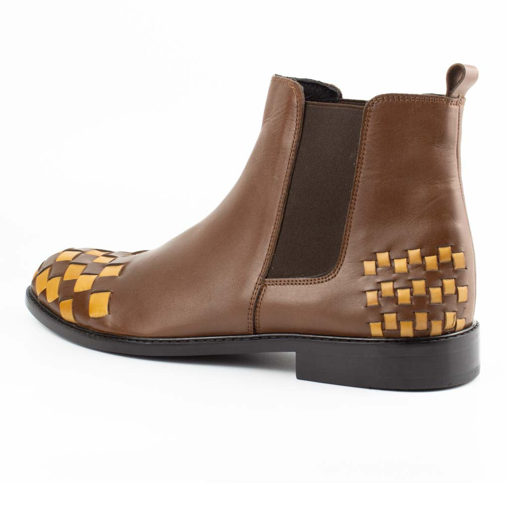 Intreccio Woven Leather Men's Chelsea Boots in — three-quarter view | Scarpetto