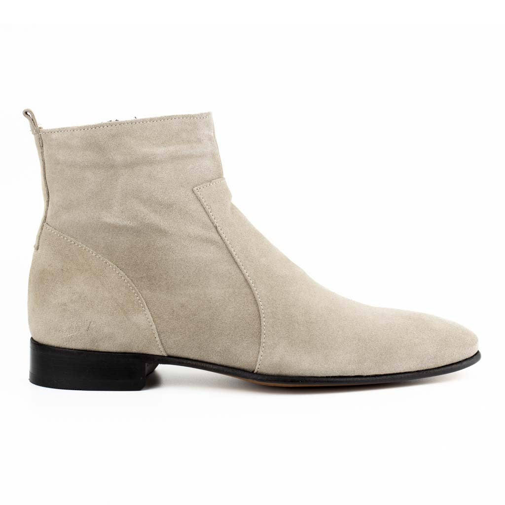 Raphael Beige Men's Chelsea Genuine Suede Leather Boots - Leather Sole