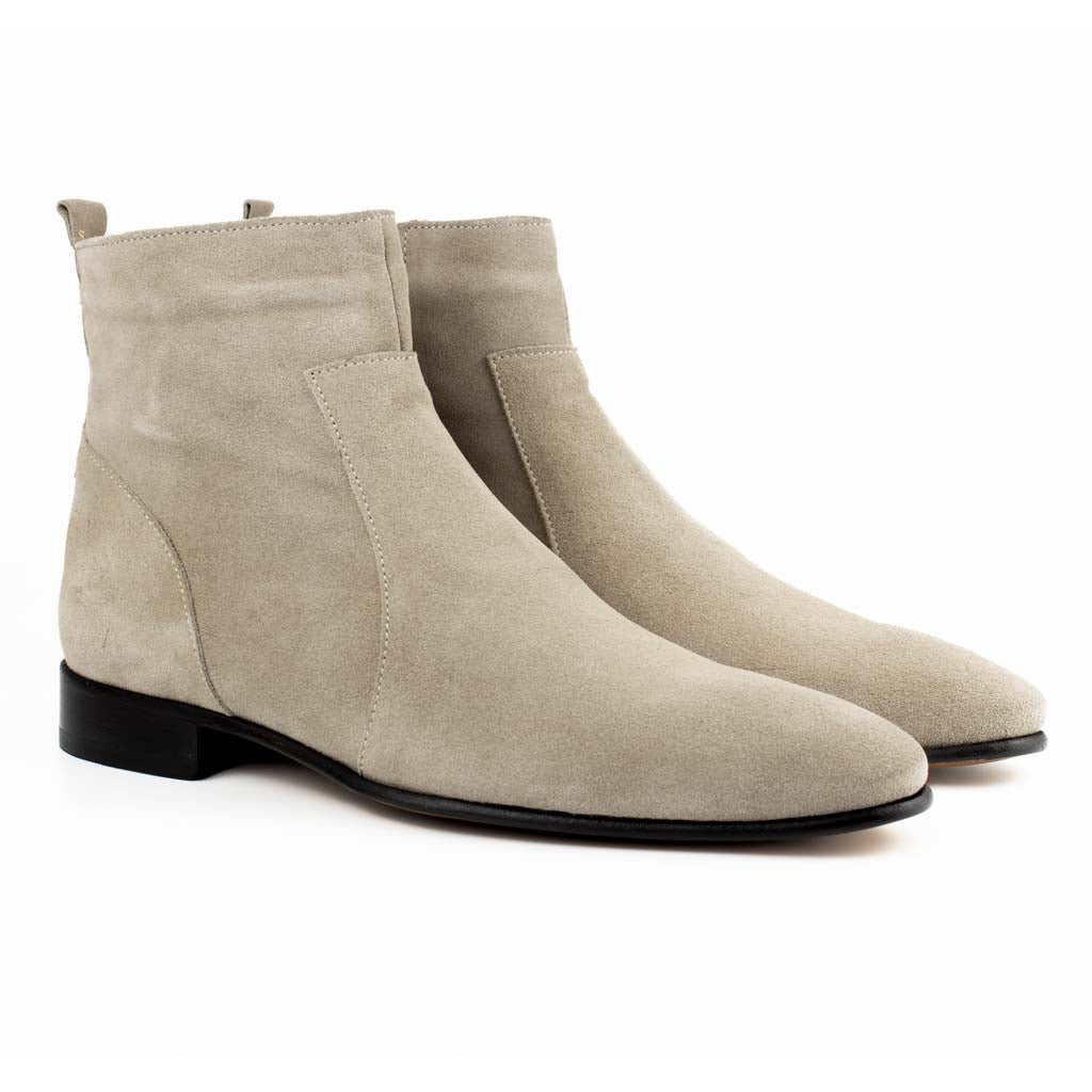 Raphael Beige Men's Chelsea Genuine Suede Leather Boots - Leather Sole