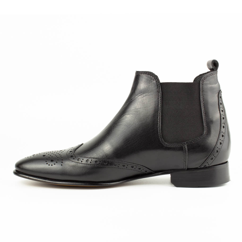 Milano Black Men's Wingtip Chelsea Genuine Leather Boots - Leather Sole