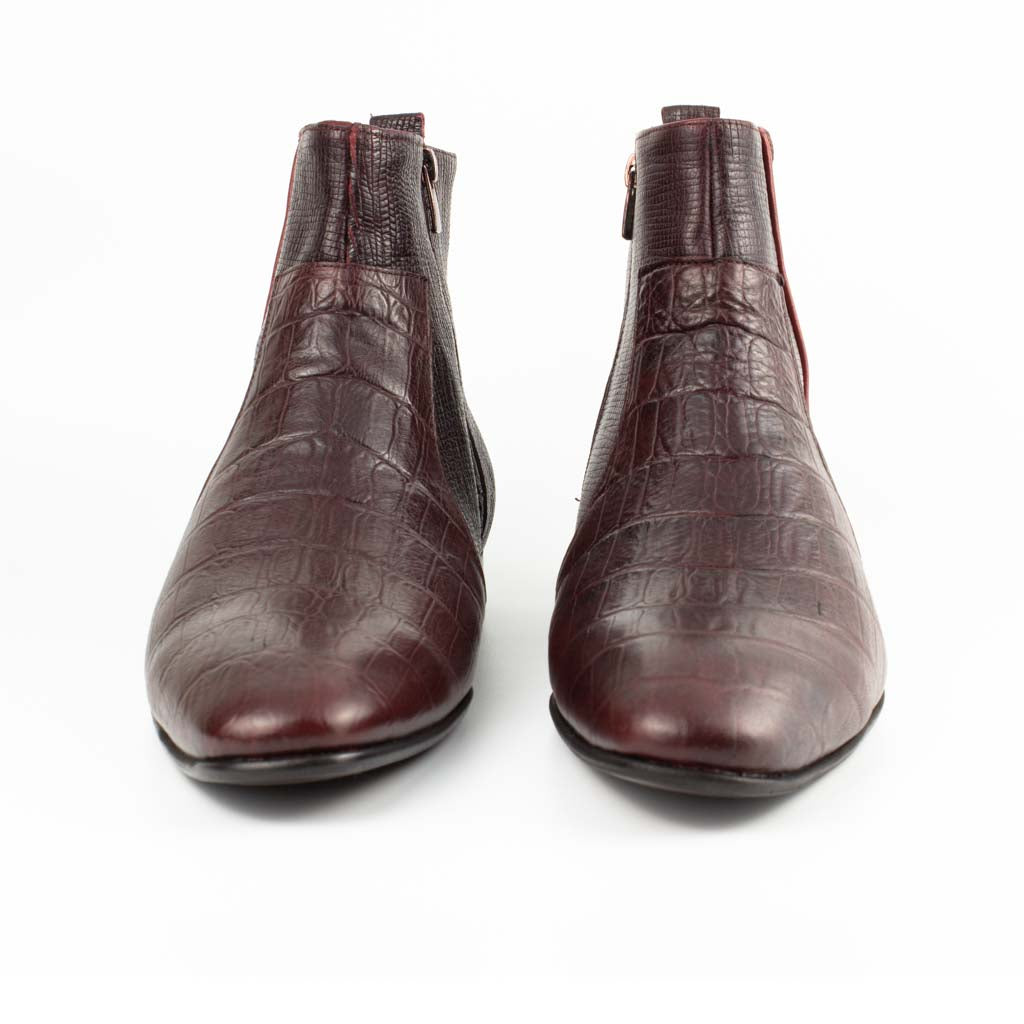 Raphael Burgundy Men's Chelsea Genuine Croco Leather Boots