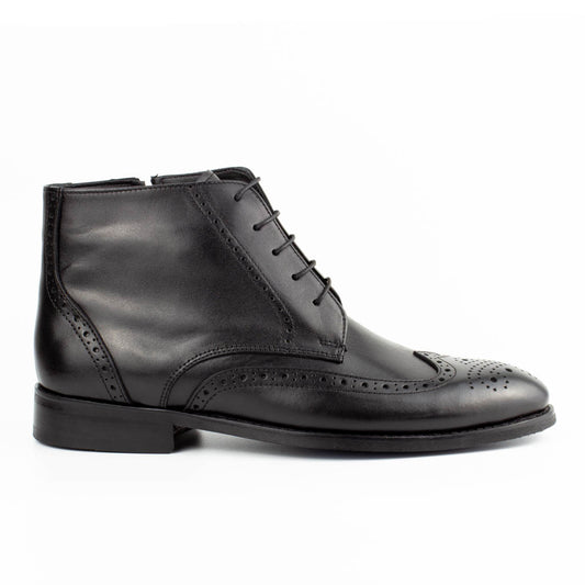 Zanni Black Men's Genuine Leather Wingtip Lace-Up Boots