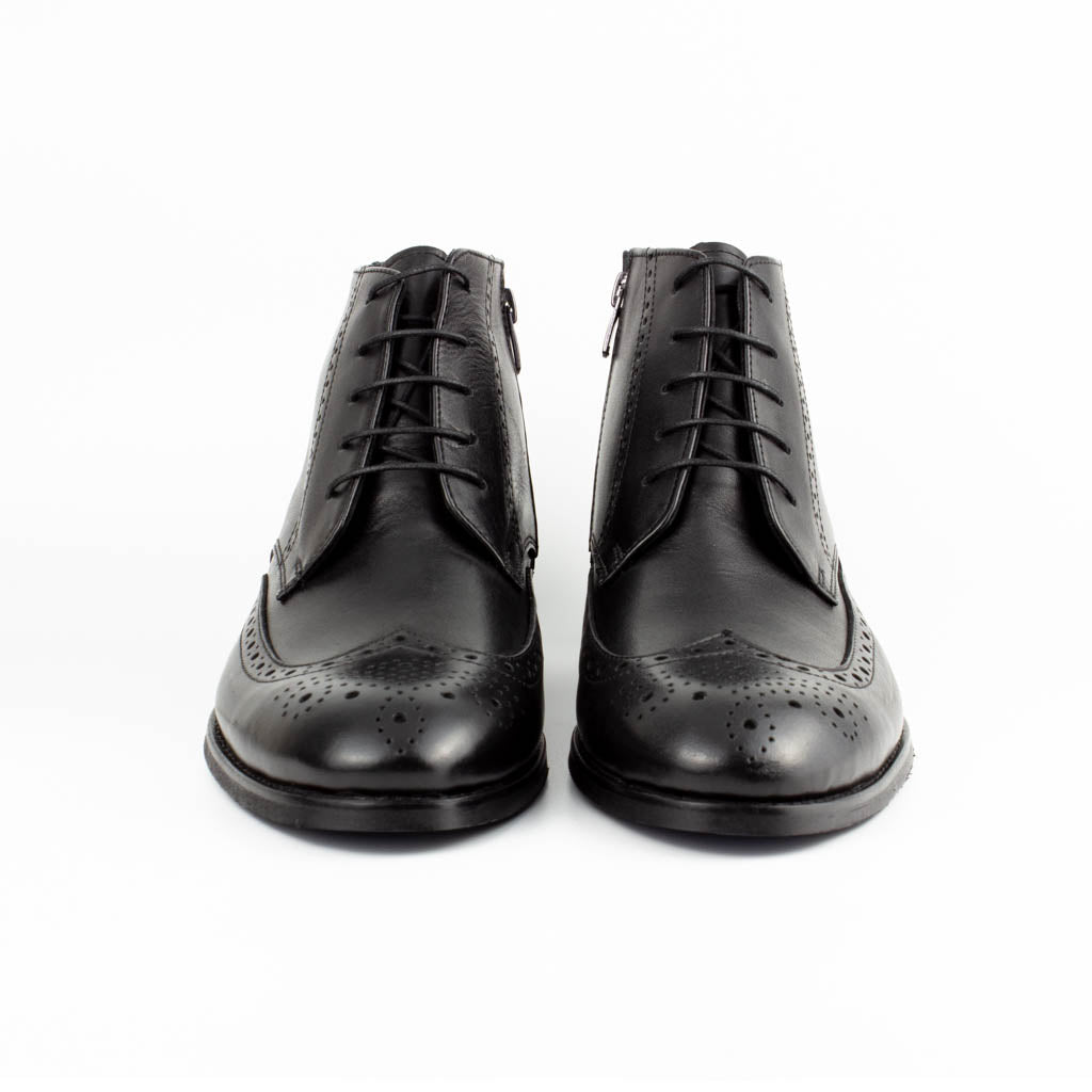 Zanni Black Men's Genuine Leather Wingtip Lace-Up Boots